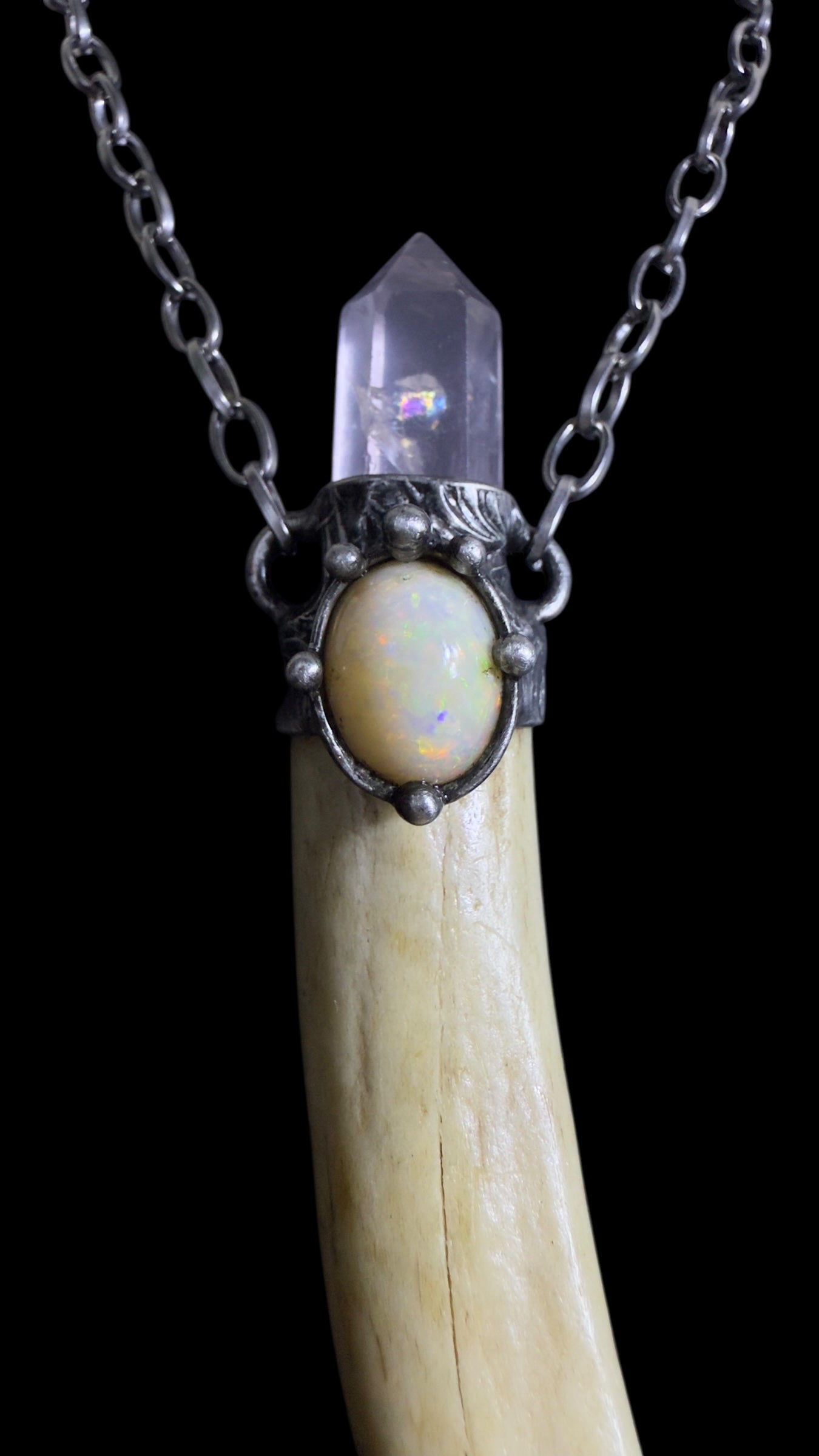 Amitola | Opal, Rose Quartz, Antler Necklace