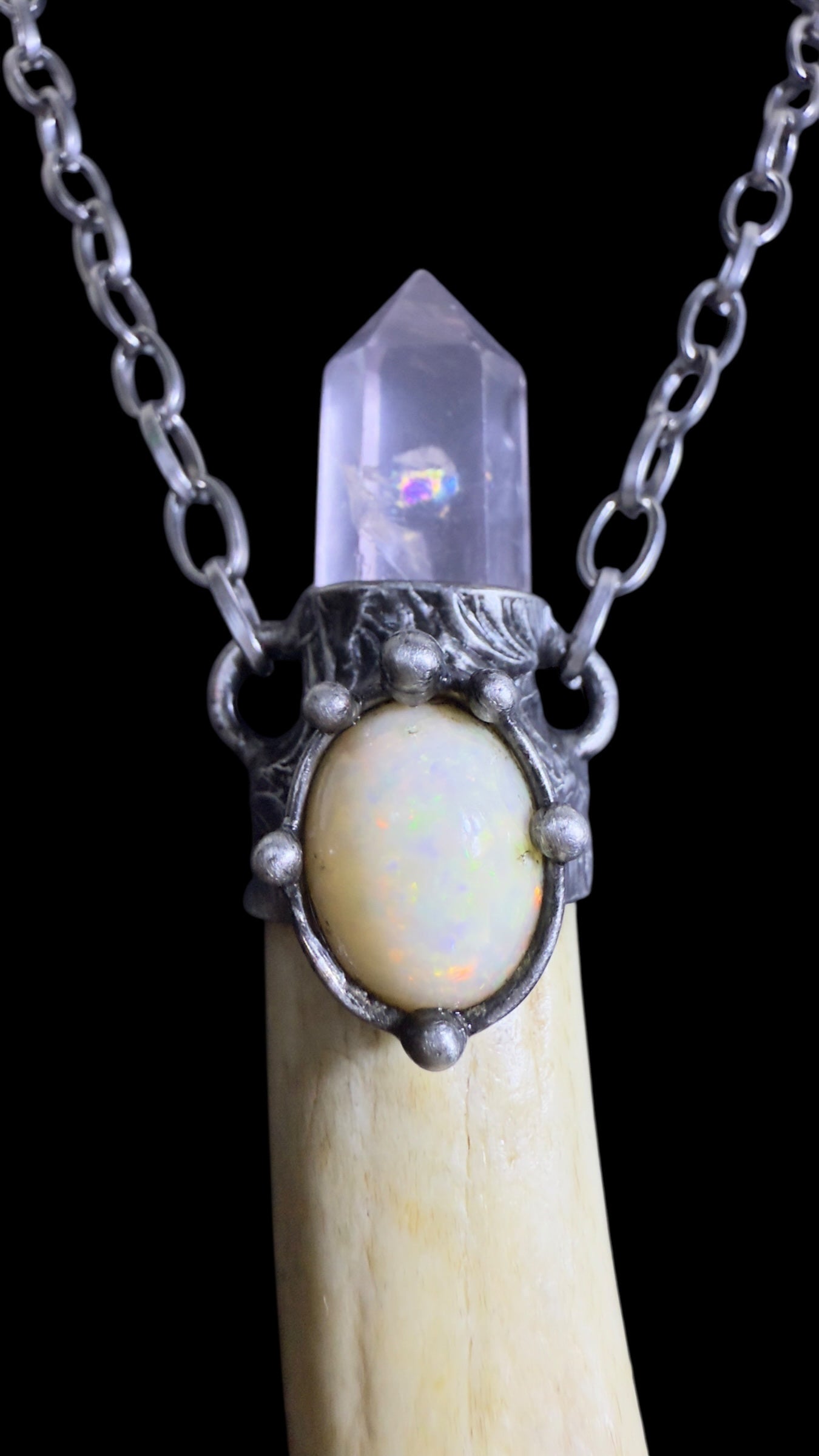 Amitola | Opal, Rose Quartz, Antler Necklace