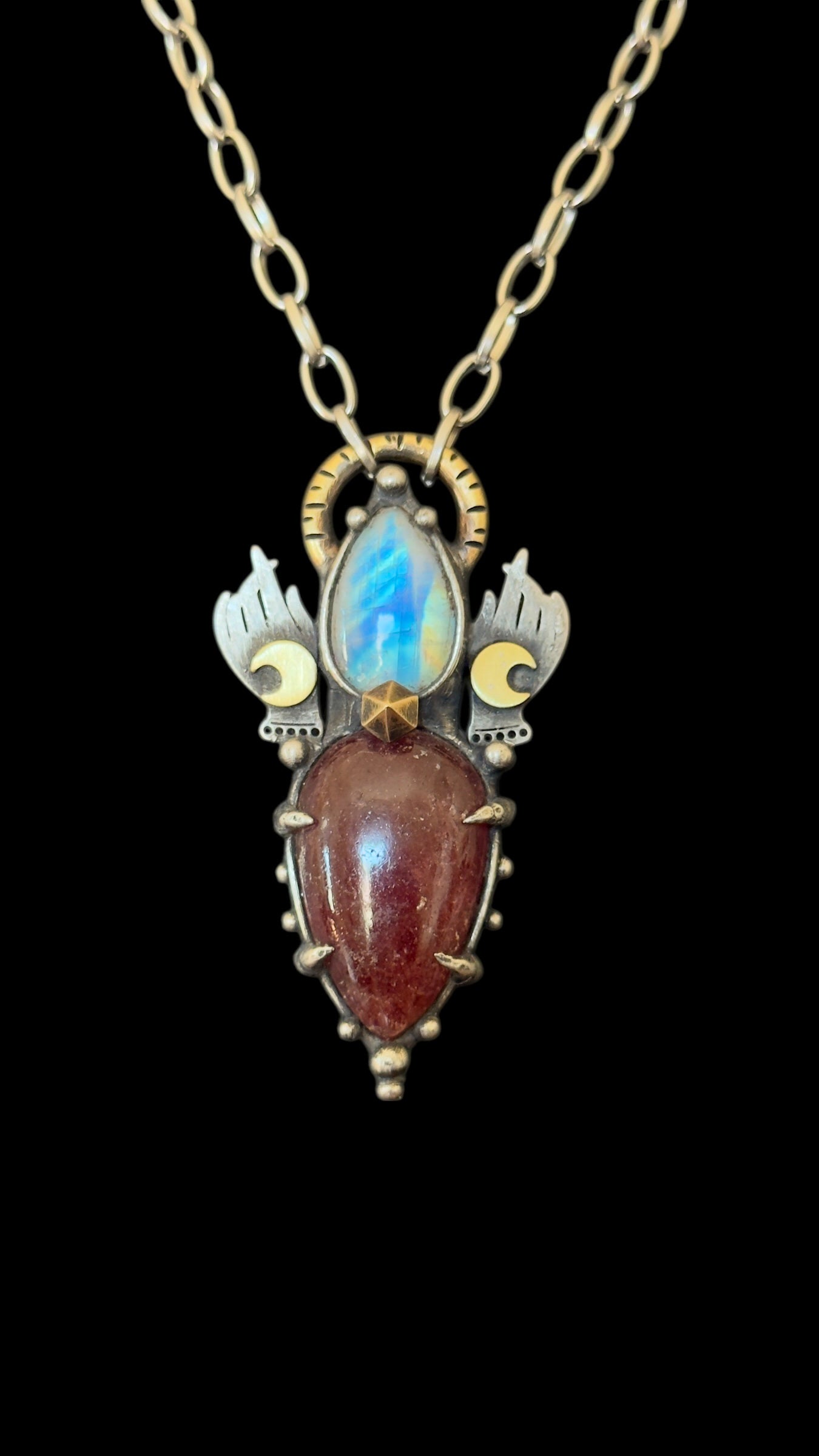 Aadrik | Rainbow Moonstone and Strawberry Quartz Necklace