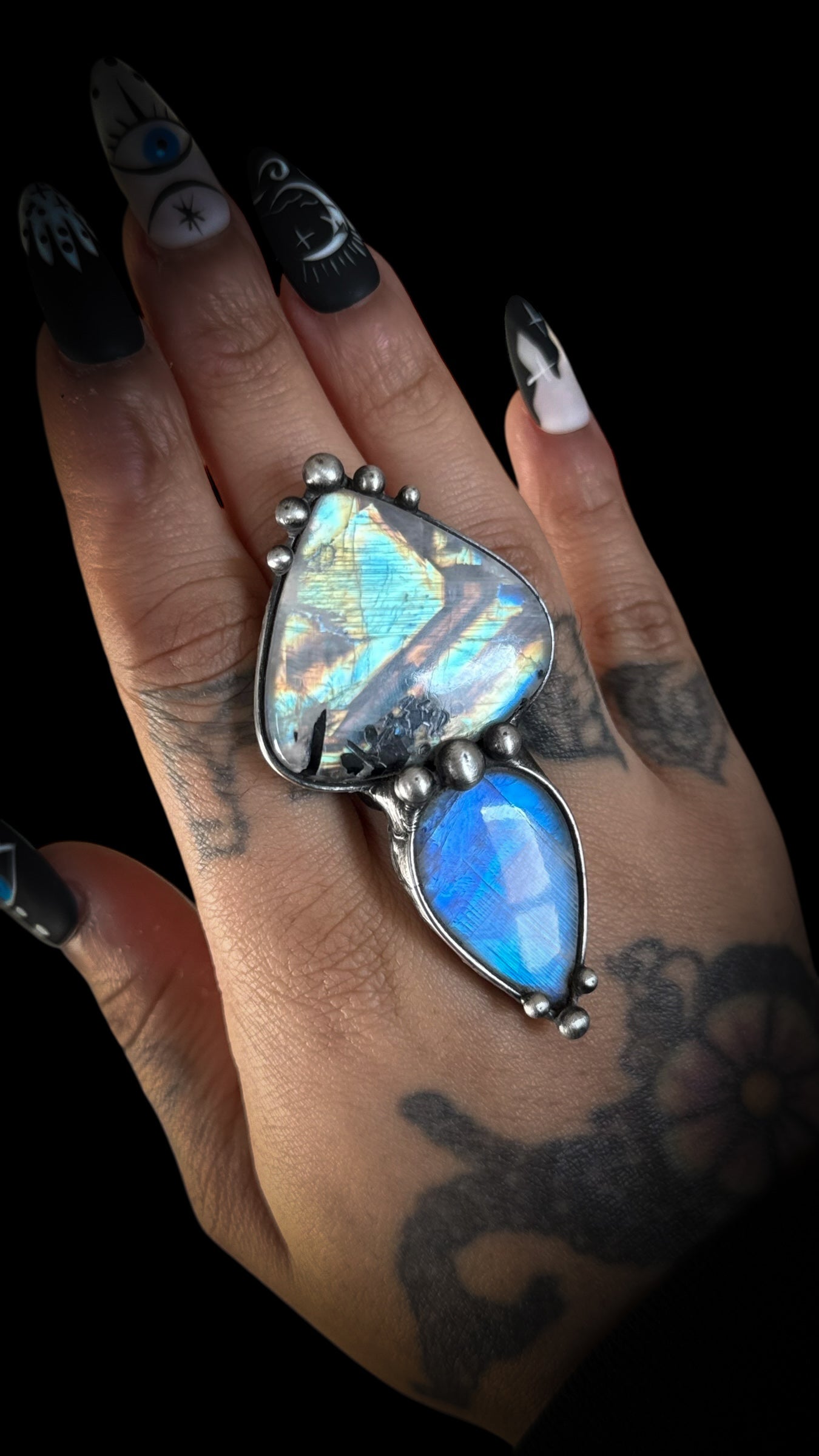 Roshan | Adjustable Double Rainbow Moonstone Ring