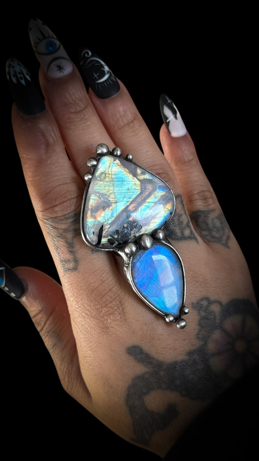 Roshan | Adjustable Double Rainbow Moonstone Ring