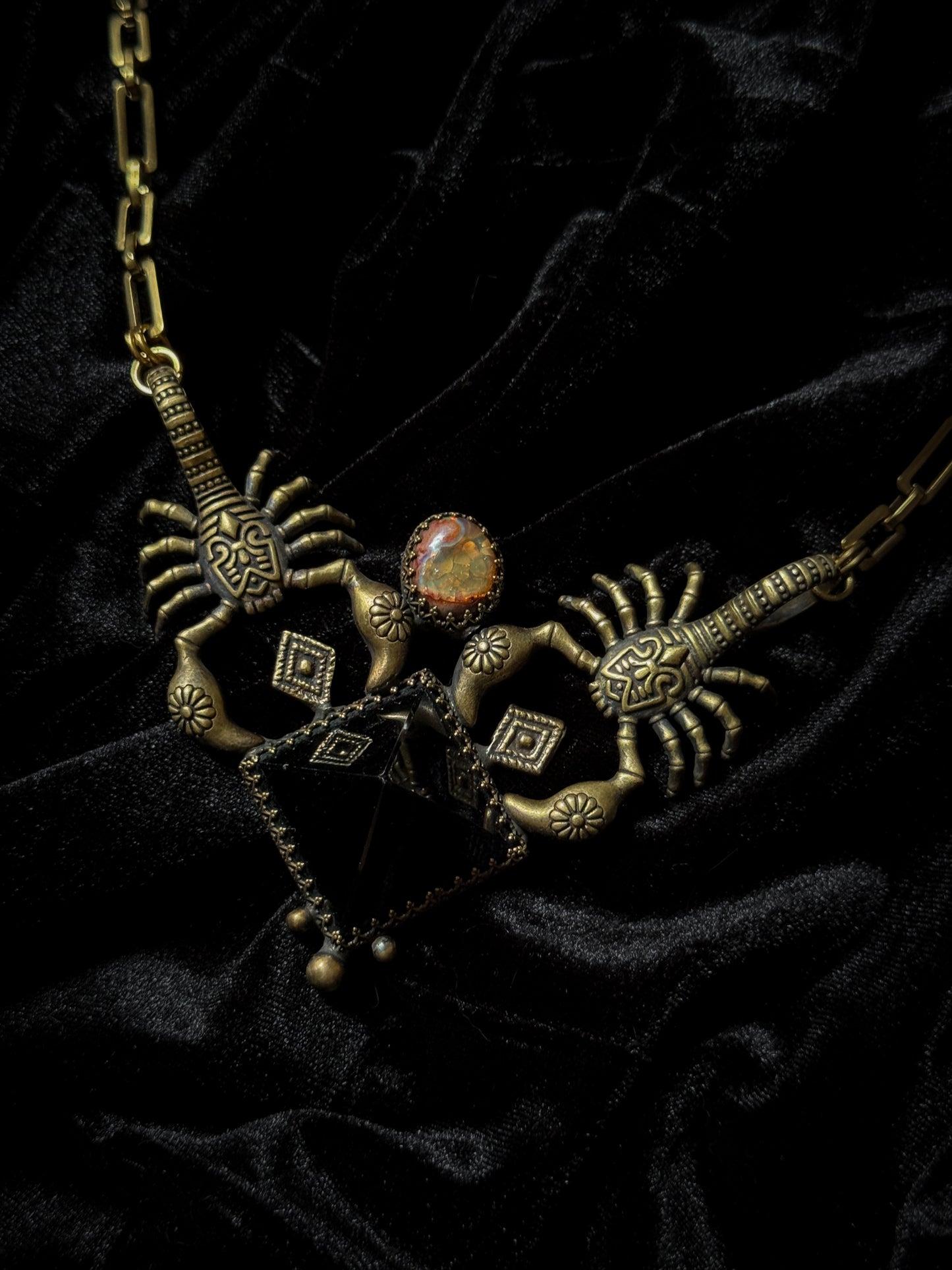 AWEN REMAINS | Mexican Fire Opal and Obsidian Necklace
