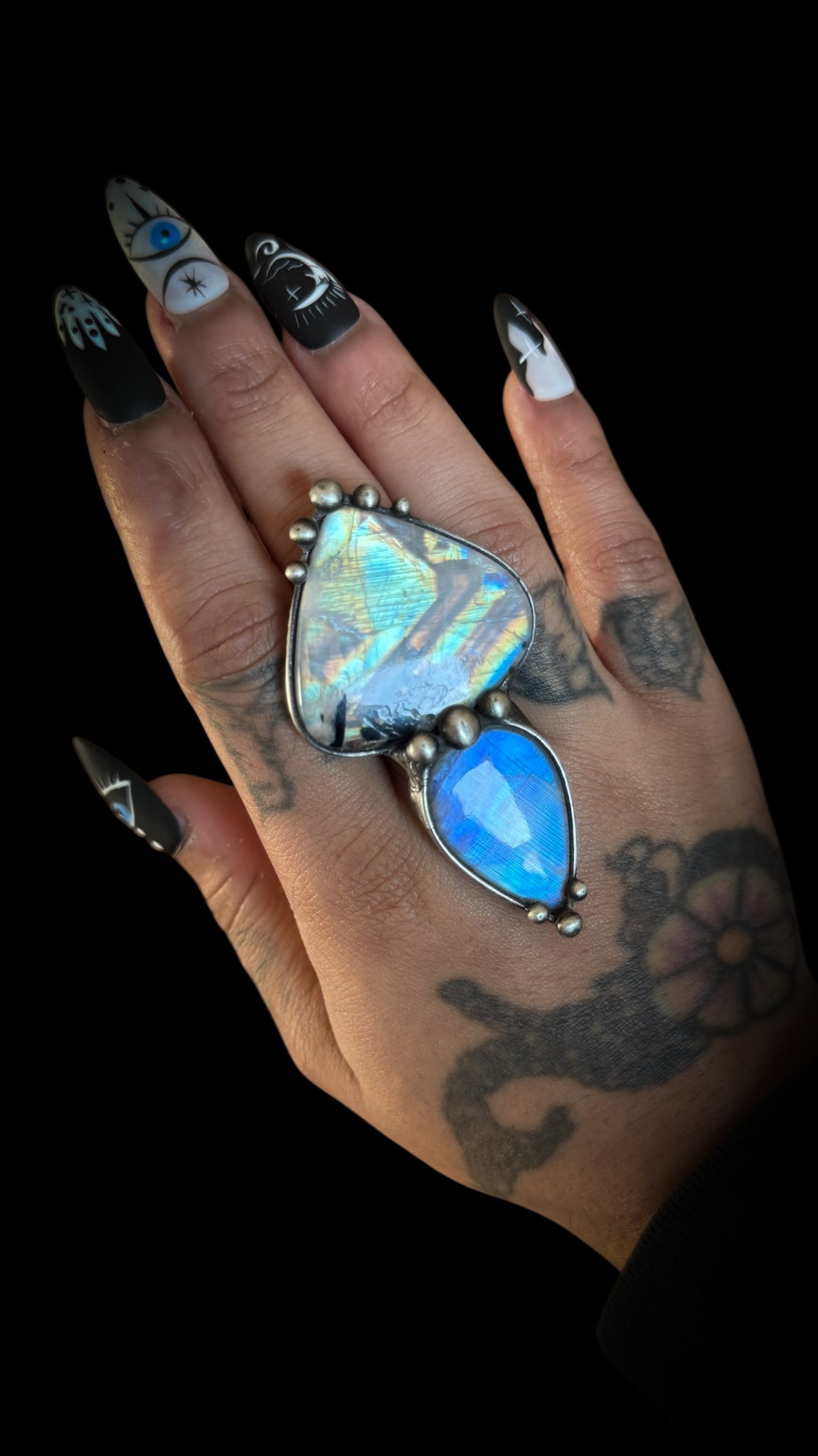 Roshan | Adjustable Double Rainbow Moonstone Ring
