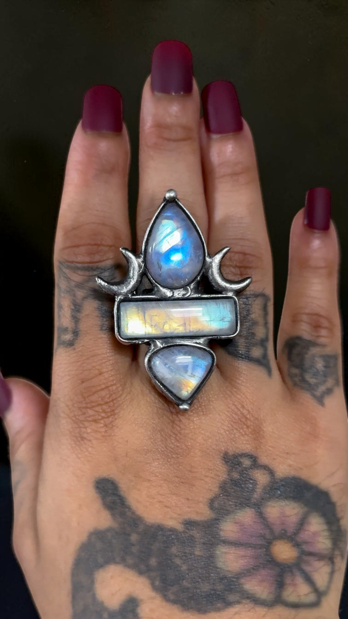 THE MOON SEAL | Adjustable Rainbow Moonstone Ring