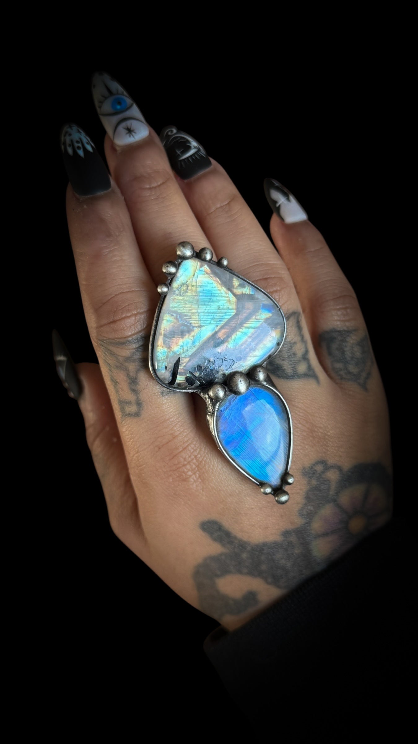 Roshan | Adjustable Double Rainbow Moonstone Ring
