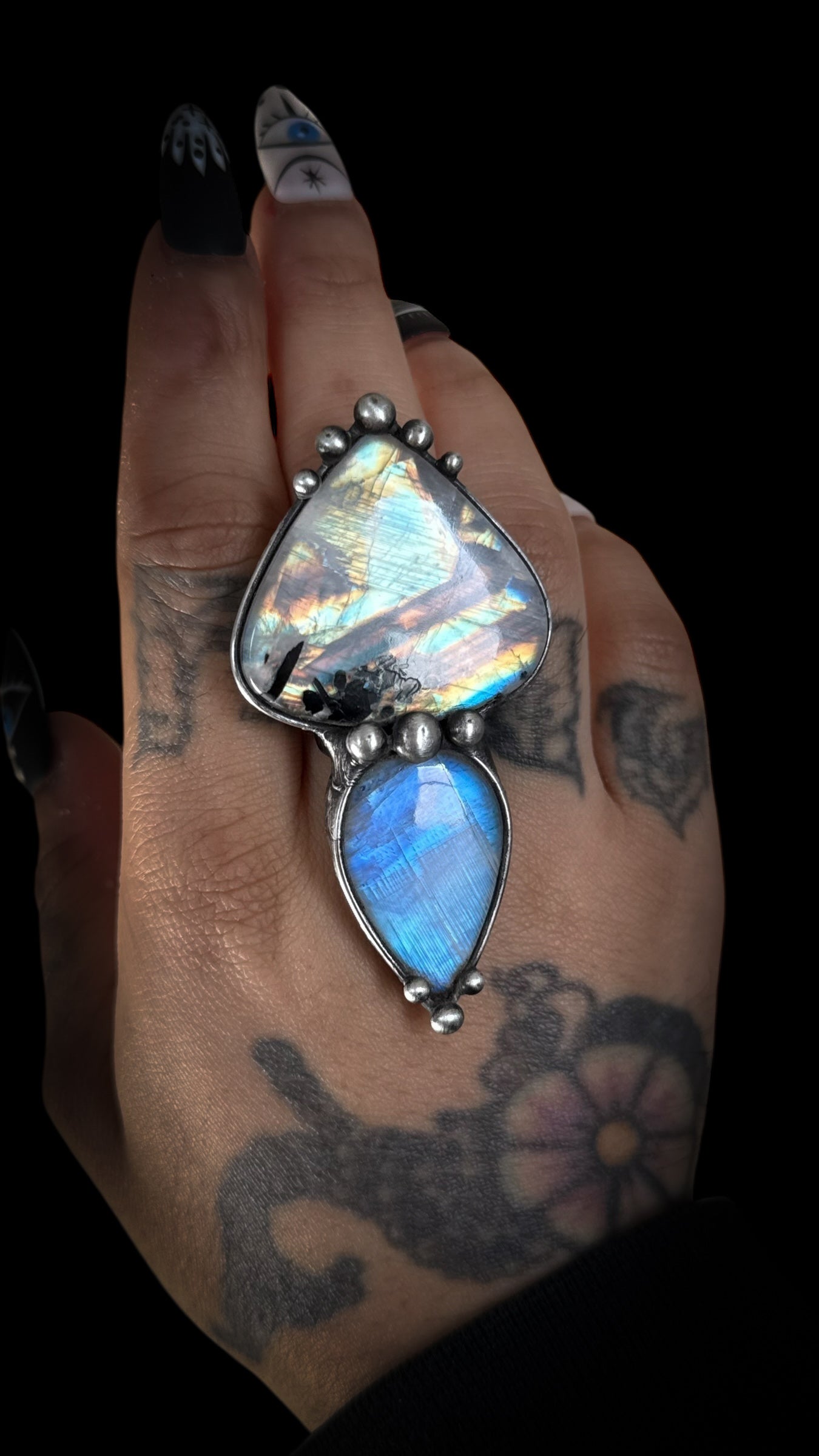 Roshan | Adjustable Double Rainbow Moonstone Ring