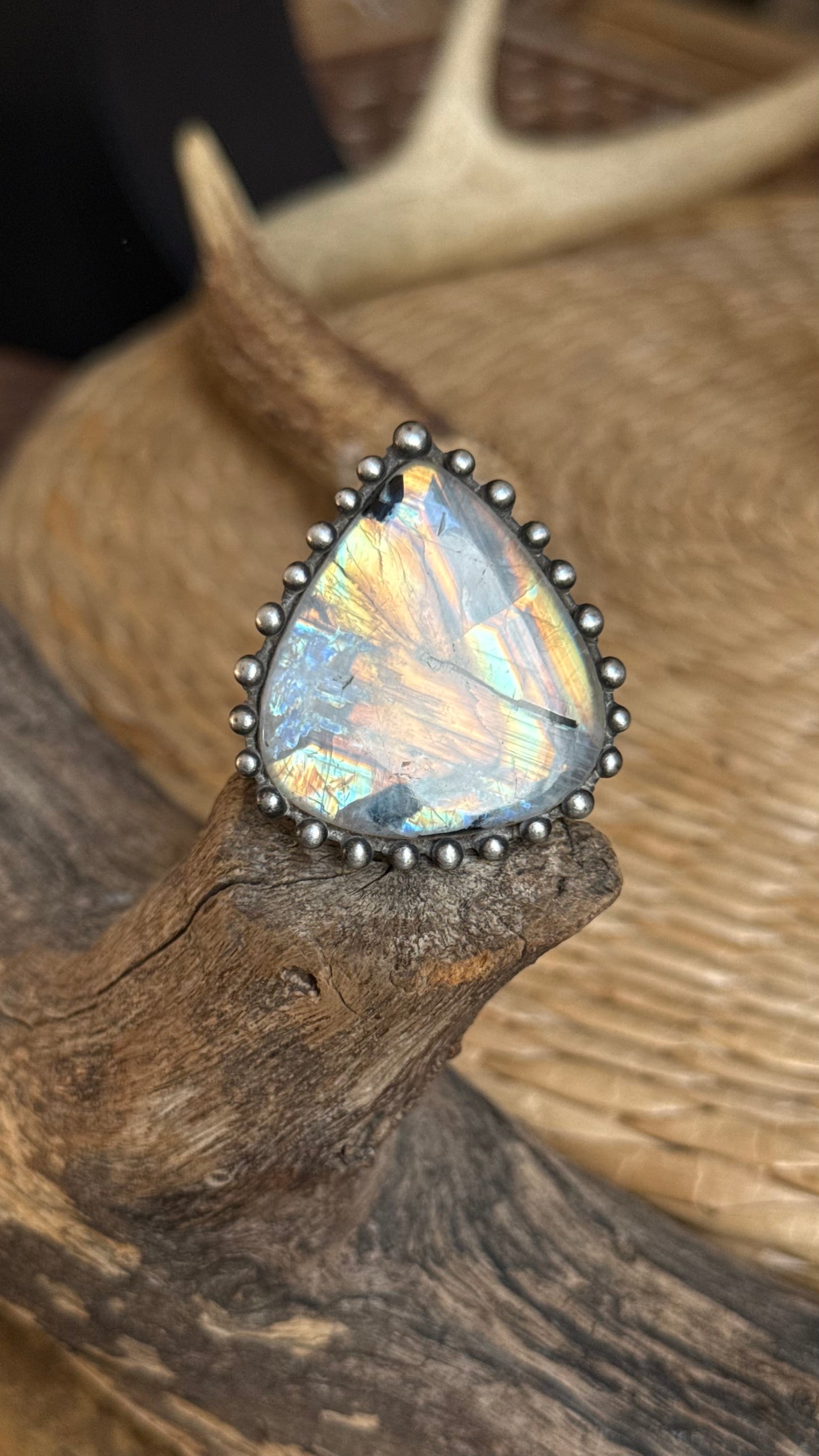 Keahi  | Adjustable Rainbow Moonstone Ring
