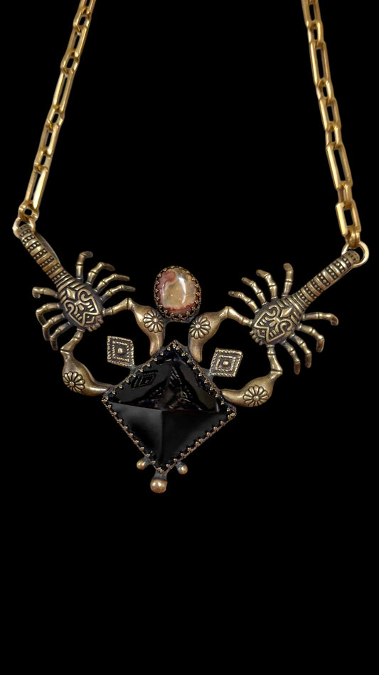 AWEN REMAINS | Mexican Fire Opal and Obsidian Necklace