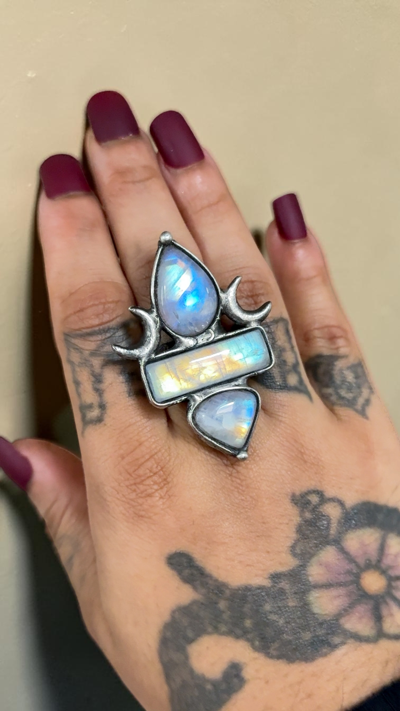 THE MOON SEAL | Adjustable Rainbow Moonstone Ring