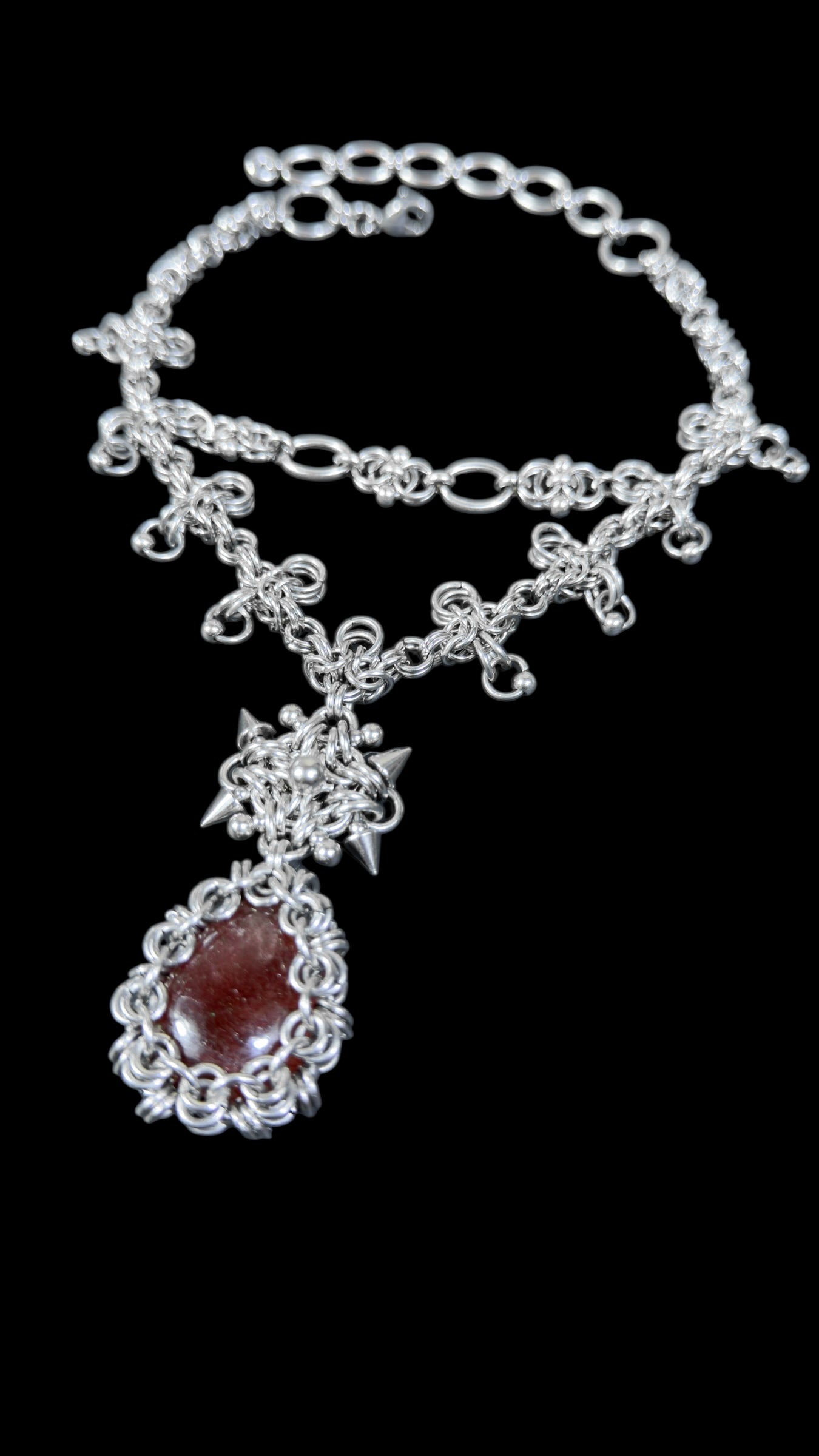 Chinnamasta | Cherry Quartz Chainmail Necklace