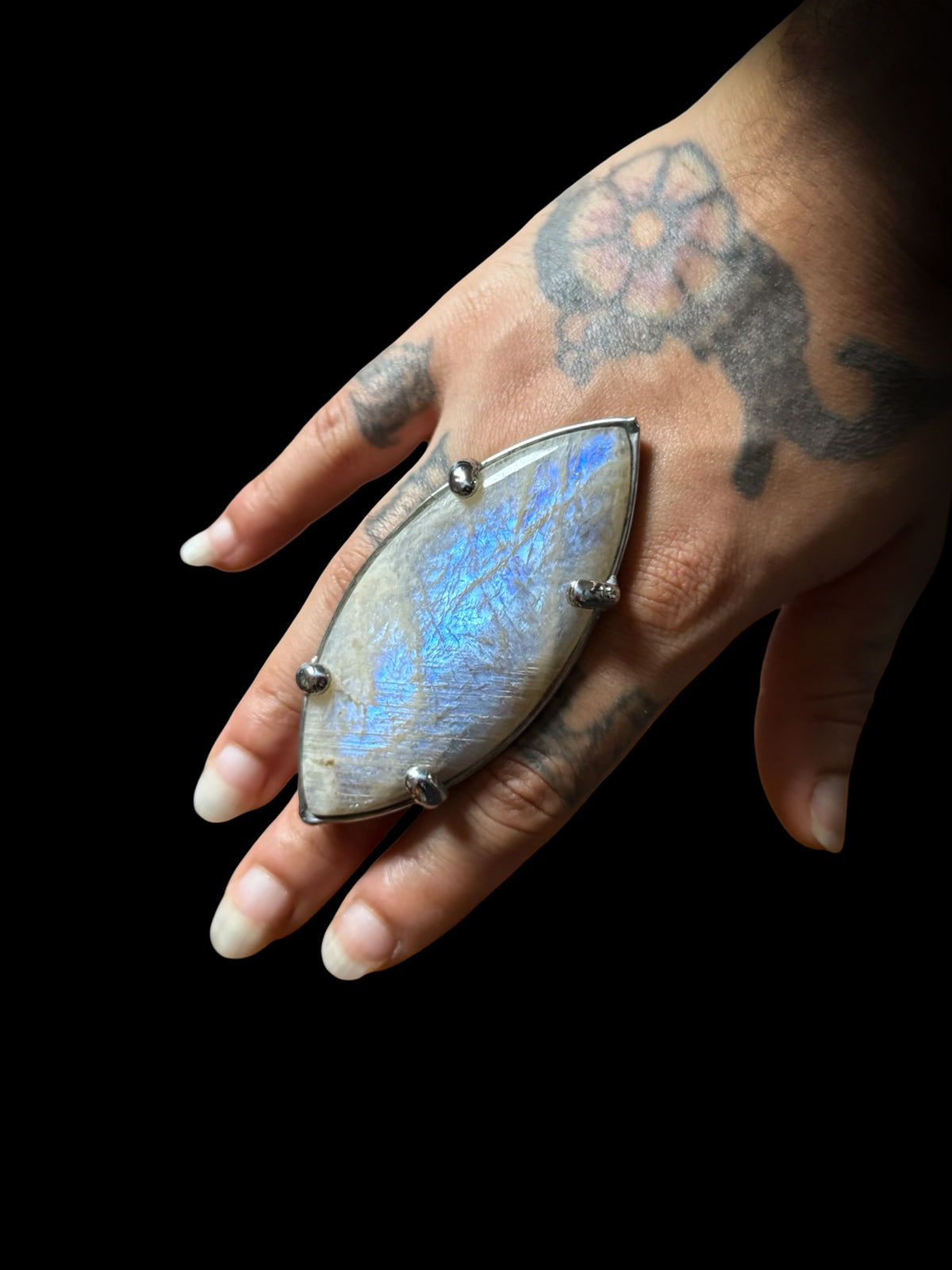 ĪKṢĀ | Rainbow Moonstone Adjustable Ring