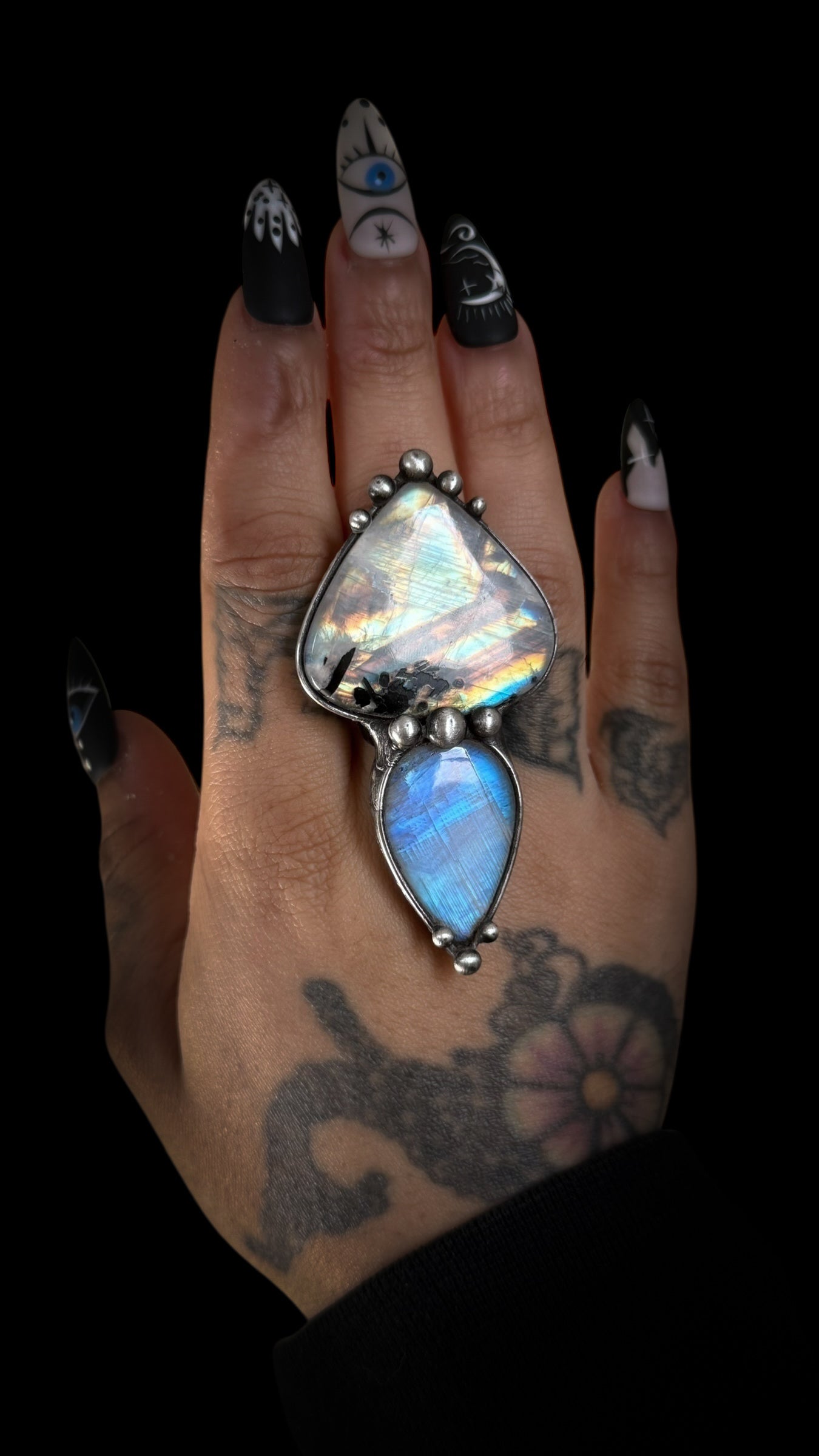 Roshan | Adjustable Double Rainbow Moonstone Ring