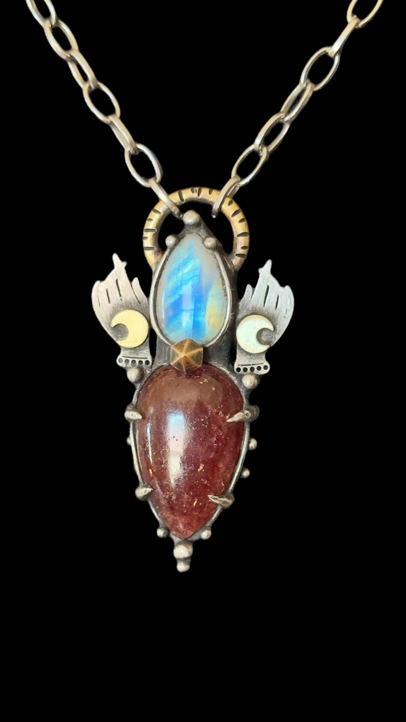 Aadrik | Rainbow Moonstone and Strawberry Quartz Necklace