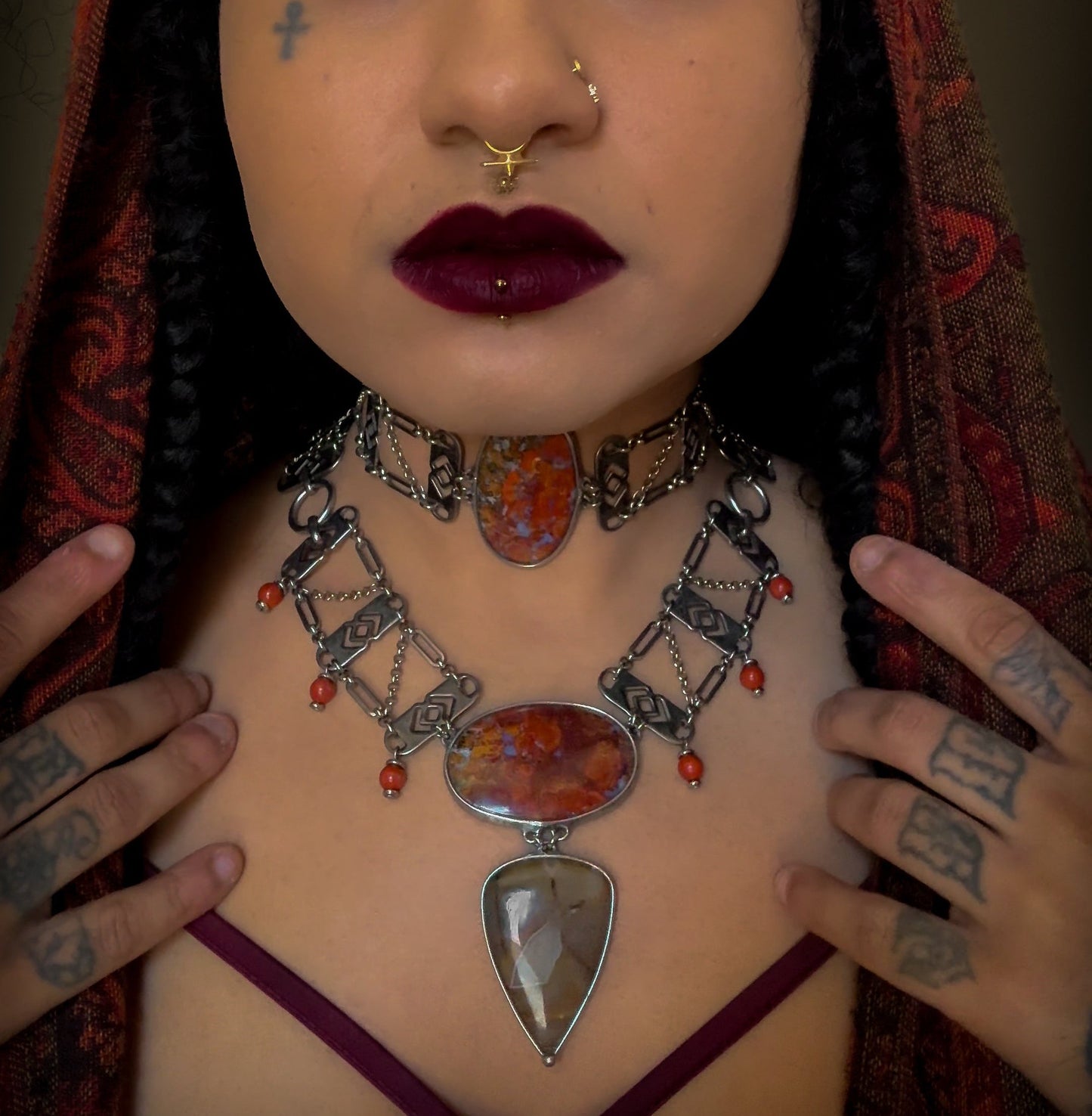 CYBELE | Hungarian Agate, Banded Agate & Red Jasper Necklace