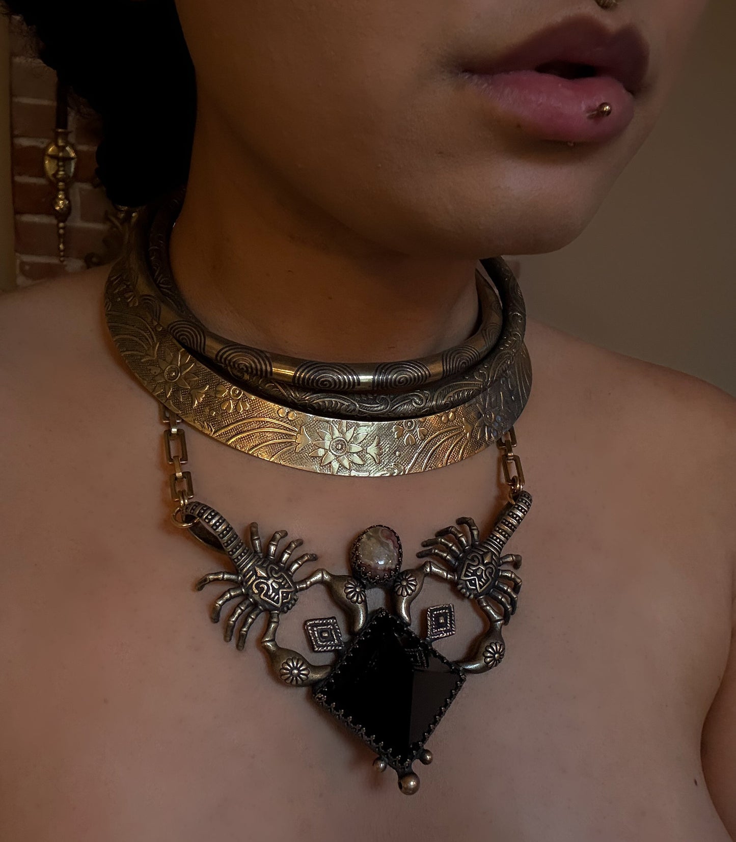 AWEN REMAINS | Mexican Fire Opal and Obsidian Necklace