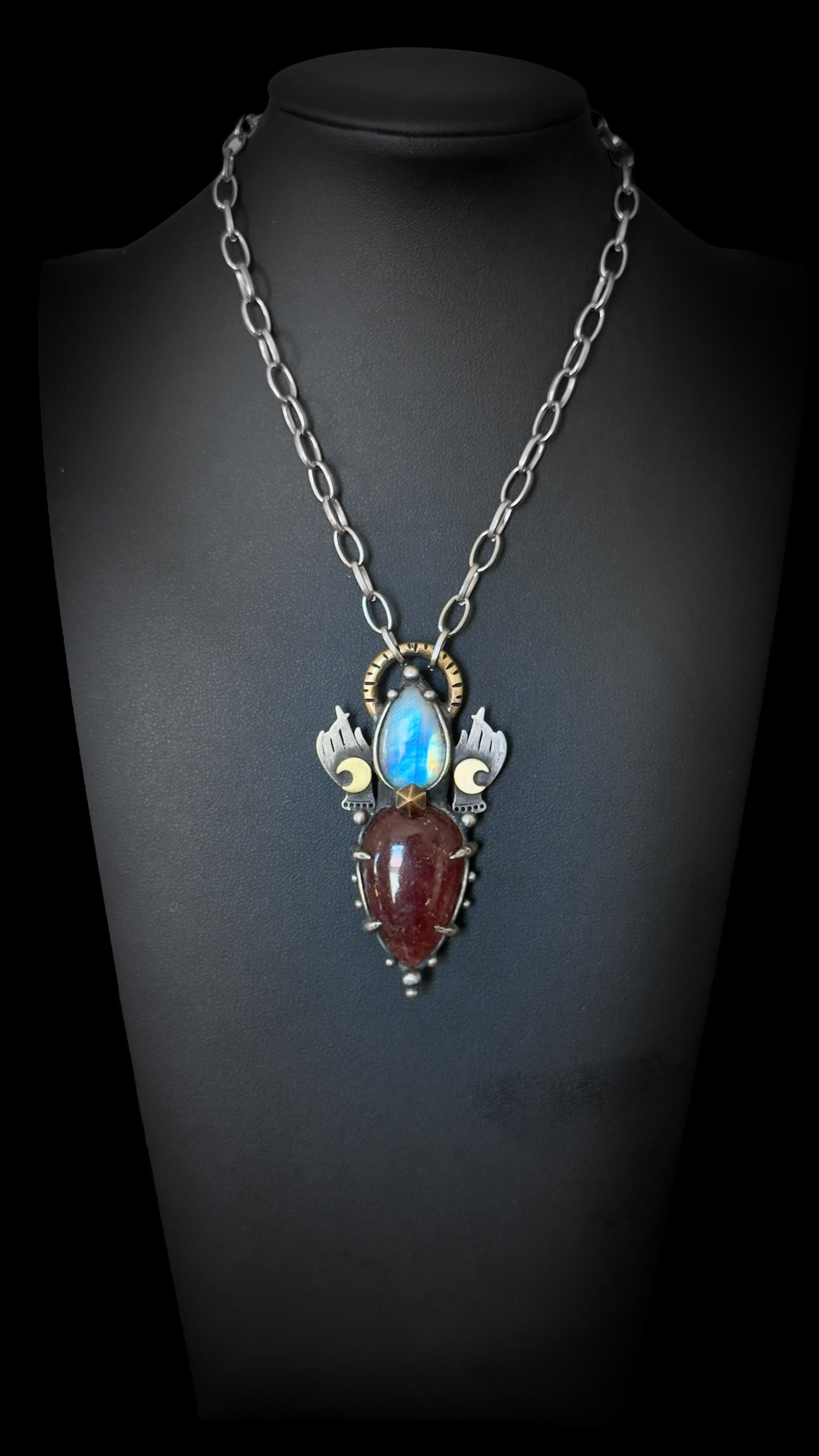 Aadrik | Rainbow Moonstone and Strawberry Quartz Necklace