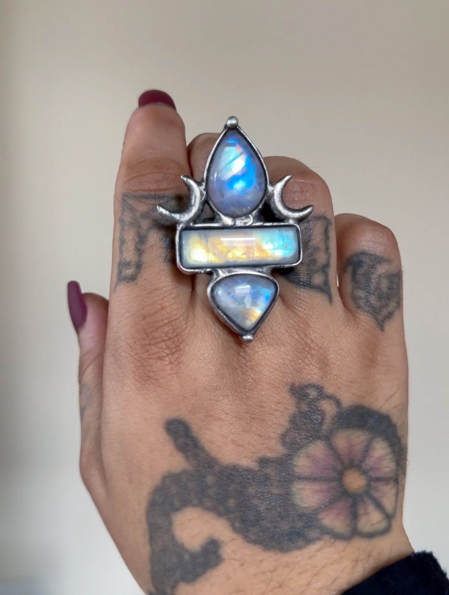 THE MOON SEAL | Adjustable Rainbow Moonstone Ring