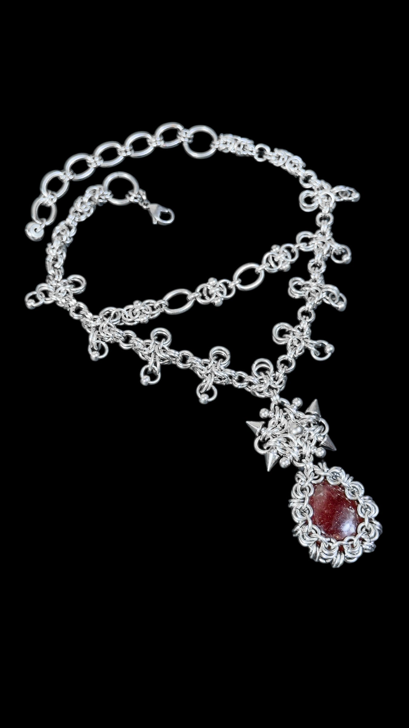 Chinnamasta | Cherry Quartz Chainmail Necklace