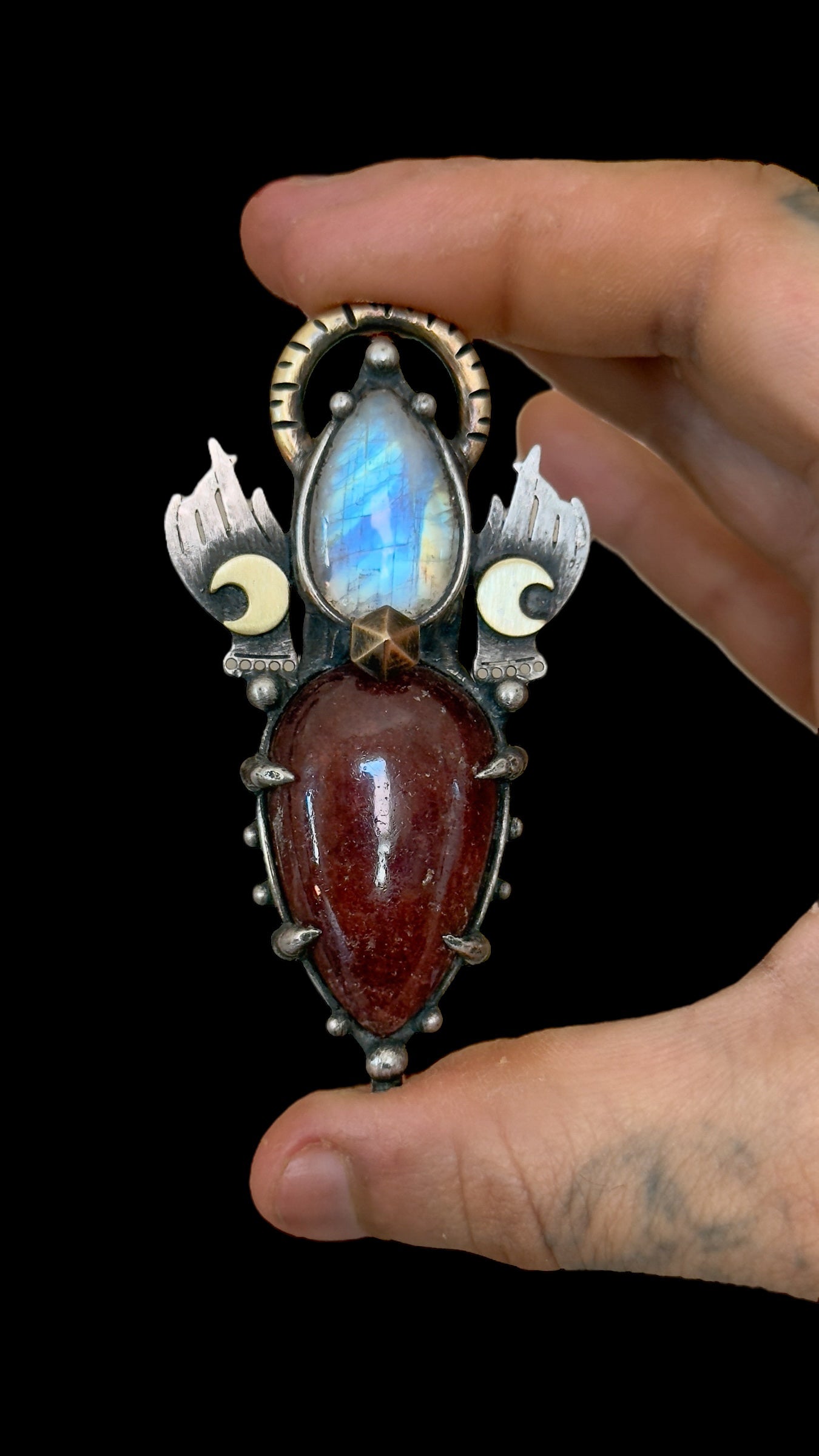 Aadrik | Rainbow Moonstone and Strawberry Quartz Necklace