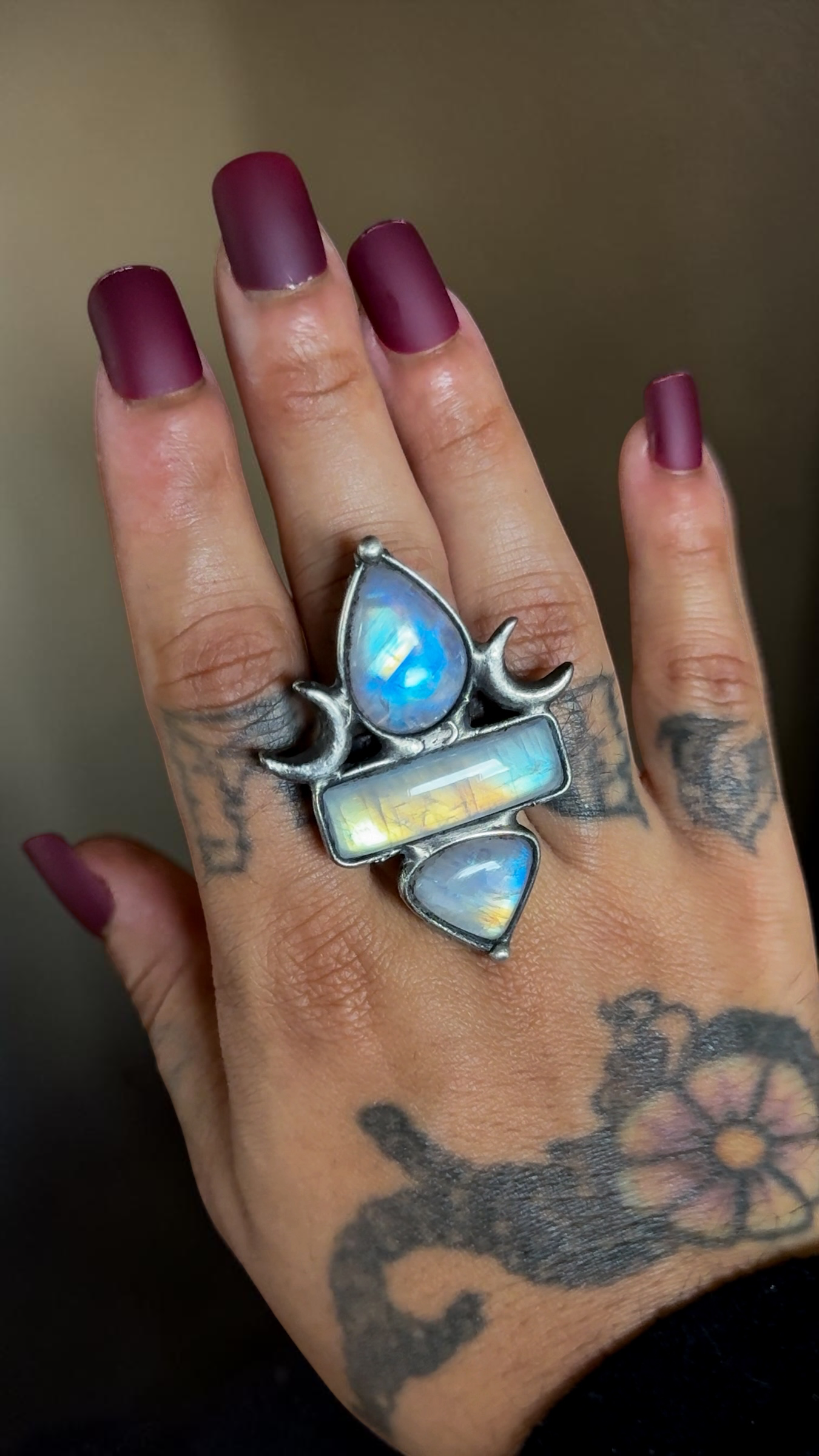 THE MOON SEAL | Adjustable Rainbow Moonstone Ring