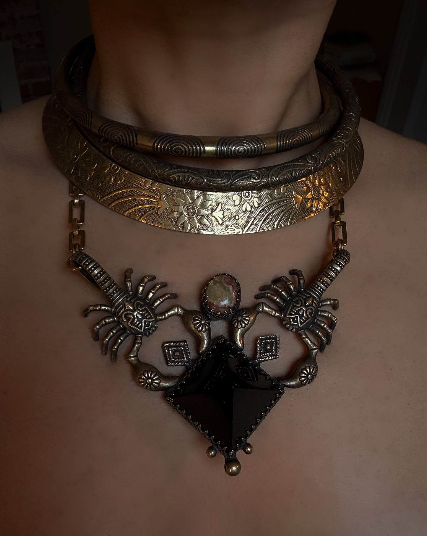 AWEN REMAINS | Mexican Fire Opal and Obsidian Necklace