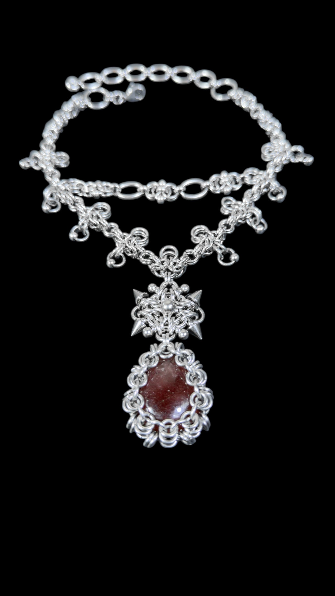 Chinnamasta | Cherry Quartz Chainmail Necklace