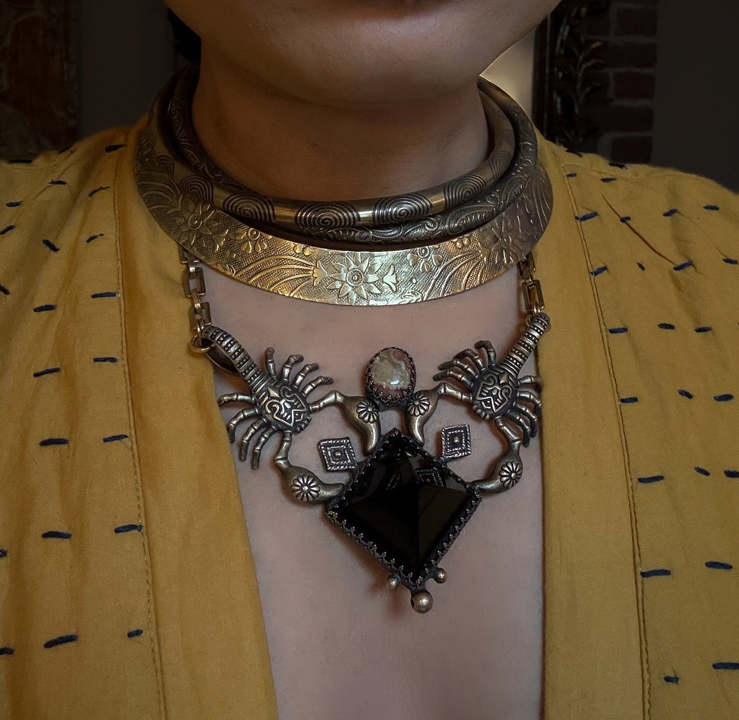 AWEN REMAINS | Mexican Fire Opal and Obsidian Necklace