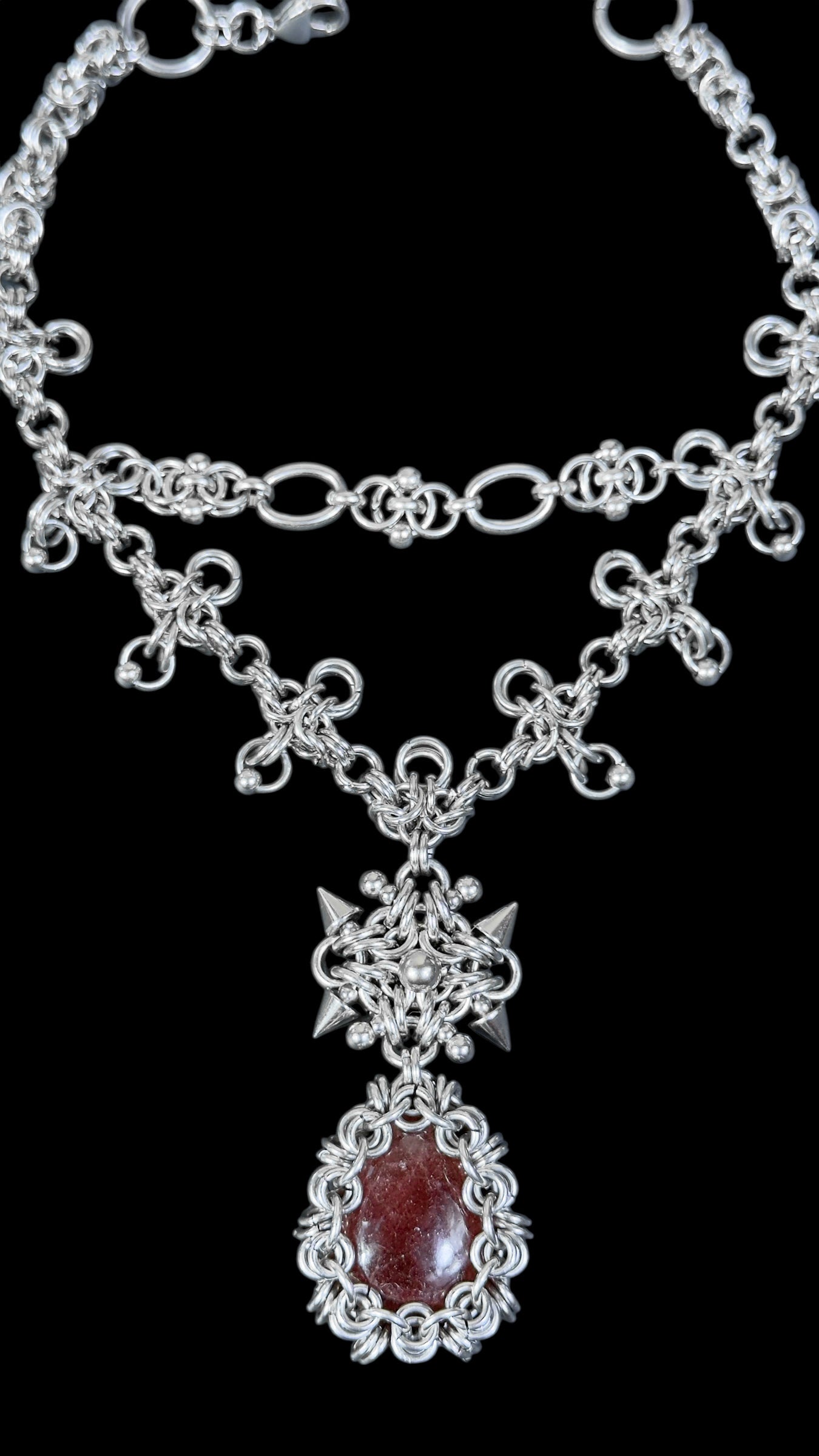 Chinnamasta | Cherry Quartz Chainmail Necklace