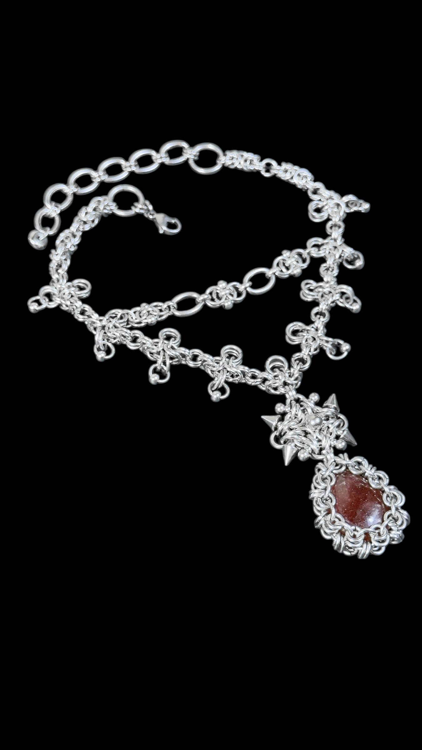 Chinnamasta | Cherry Quartz Chainmail Necklace