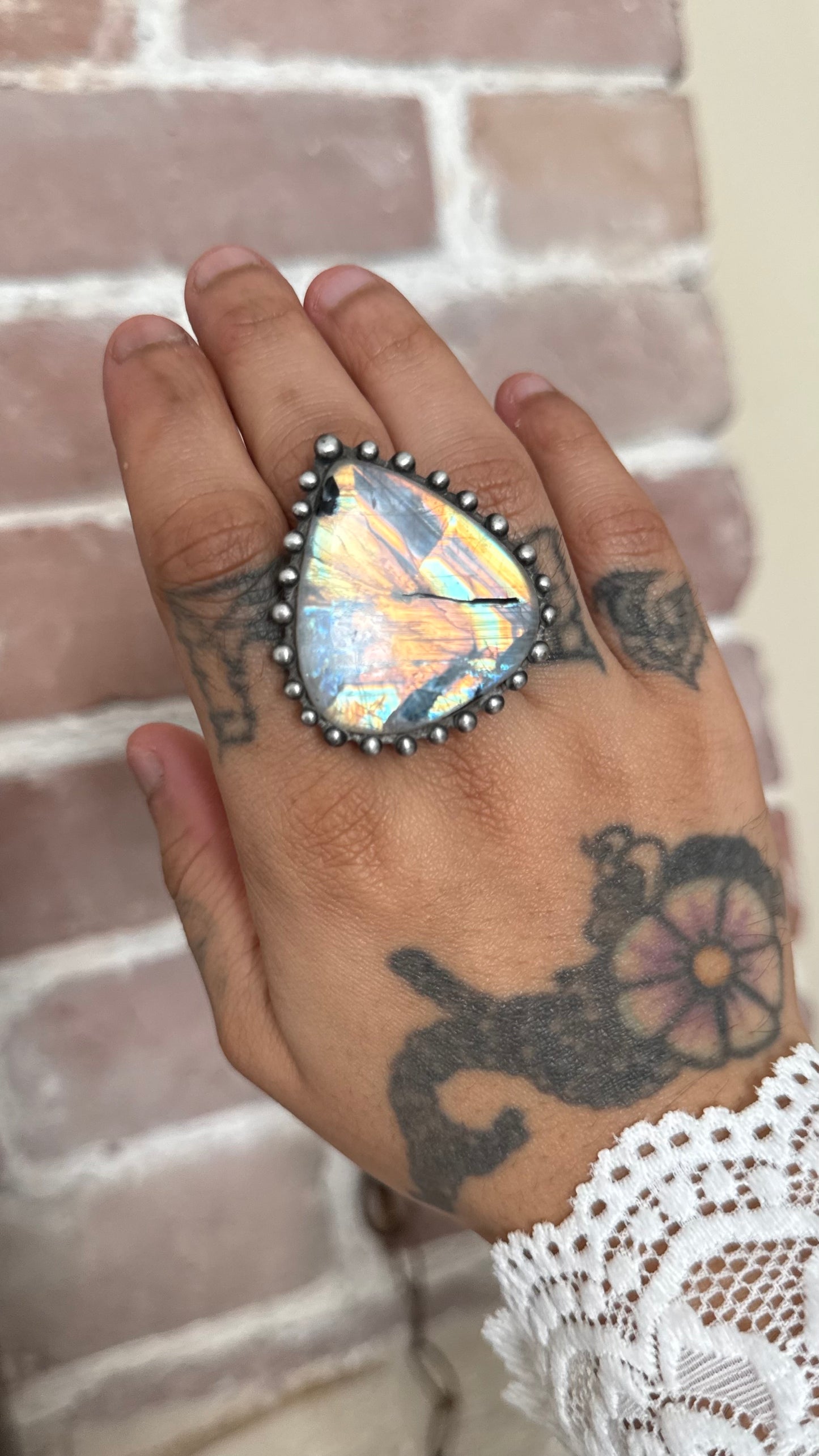Keahi  | Adjustable Rainbow Moonstone Ring
