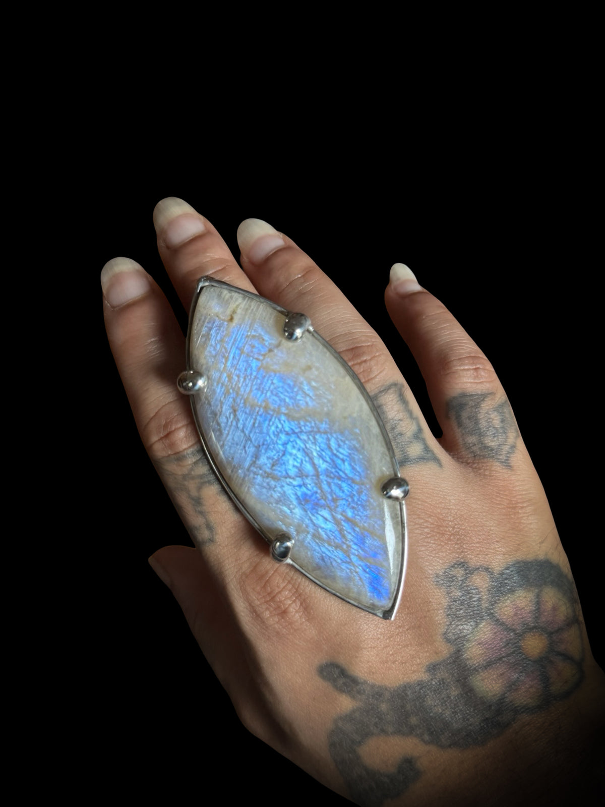 ĪKṢĀ | Rainbow Moonstone Adjustable Ring