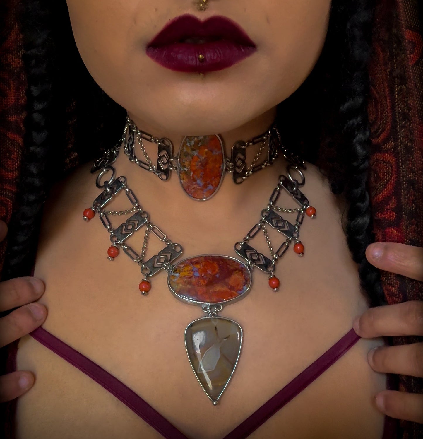 CYBELE | Hungarian Agate, Banded Agate & Red Jasper Necklace