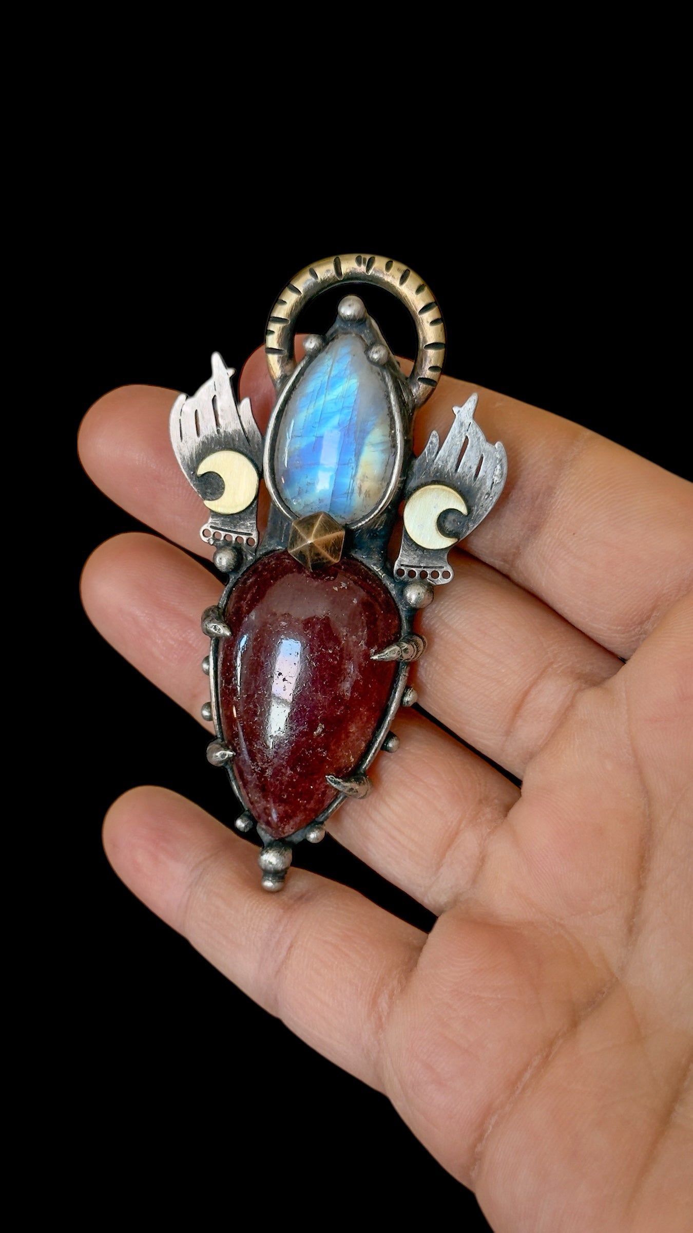 Aadrik | Rainbow Moonstone and Strawberry Quartz Necklace