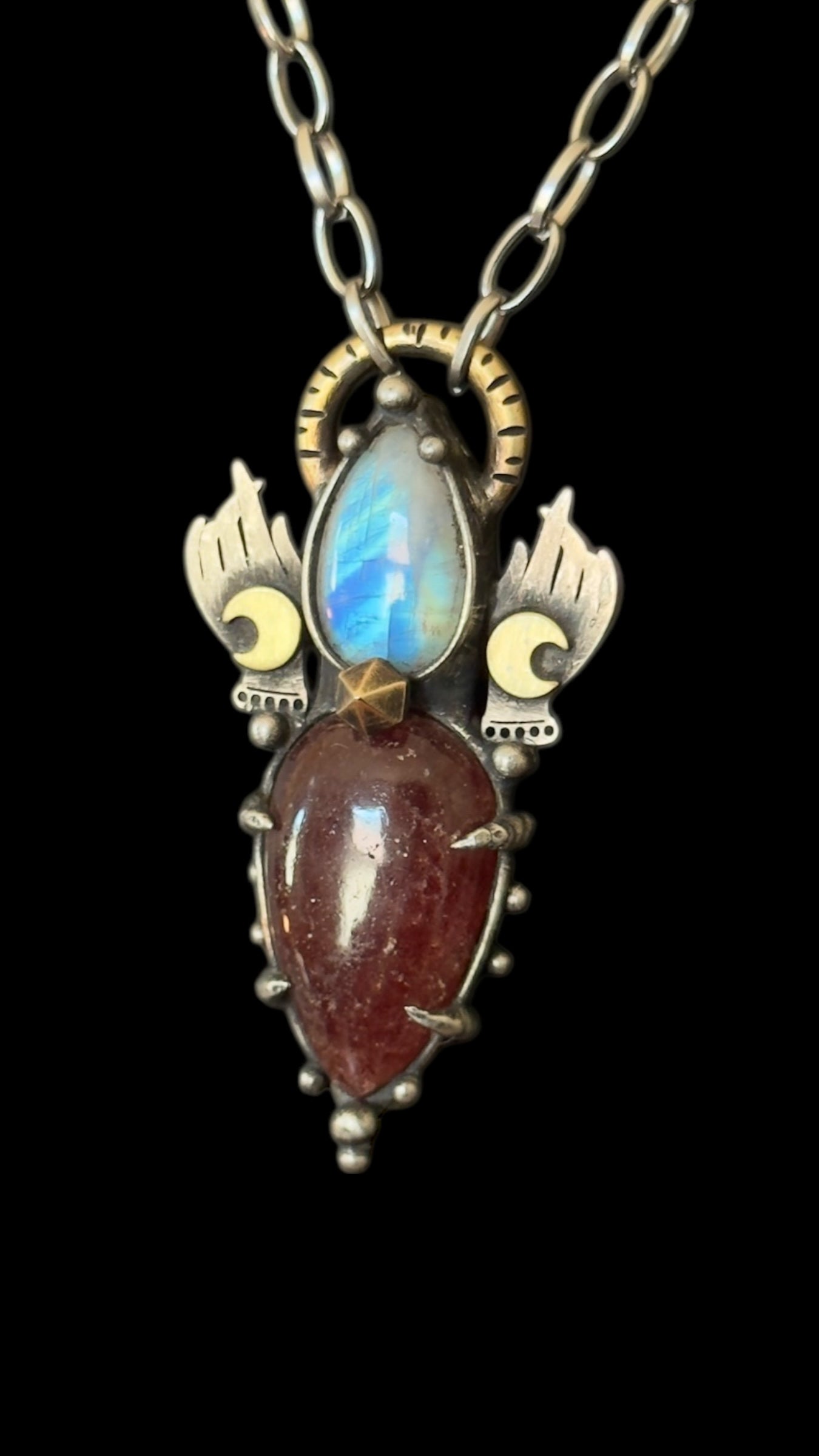 Aadrik | Rainbow Moonstone and Strawberry Quartz Necklace