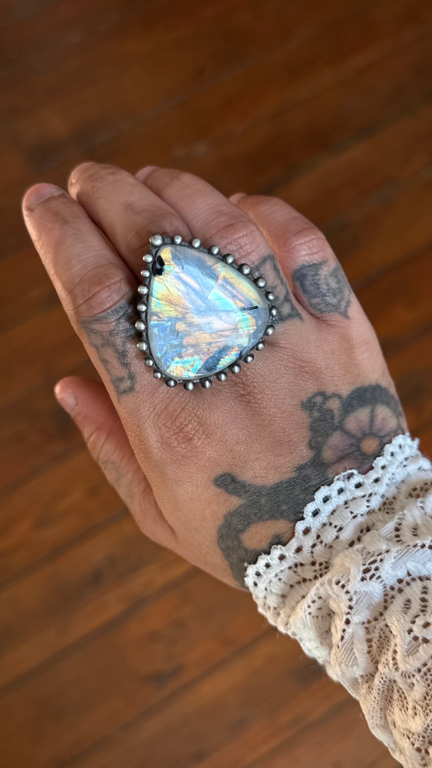 Keahi  | Adjustable Rainbow Moonstone Ring