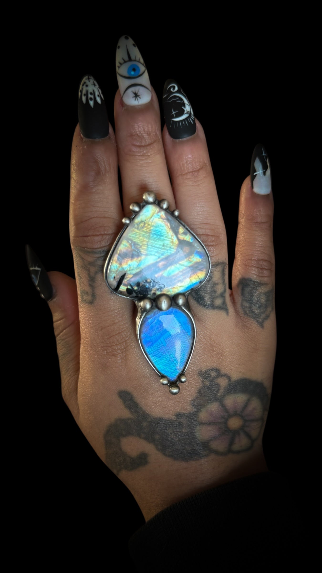 Roshan | Adjustable Double Rainbow Moonstone Ring