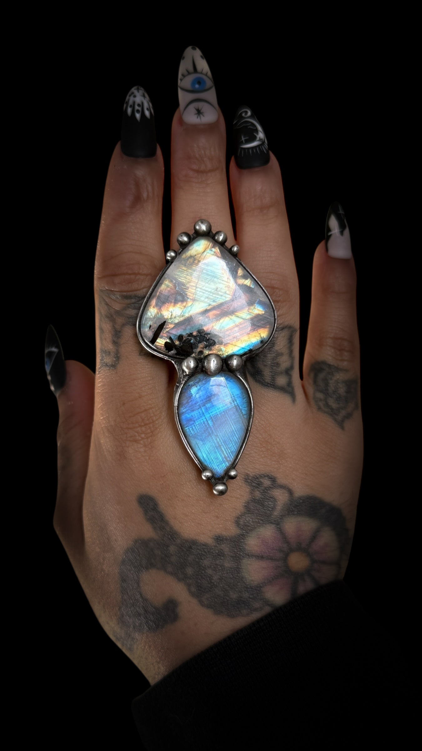 Roshan | Adjustable Double Rainbow Moonstone Ring