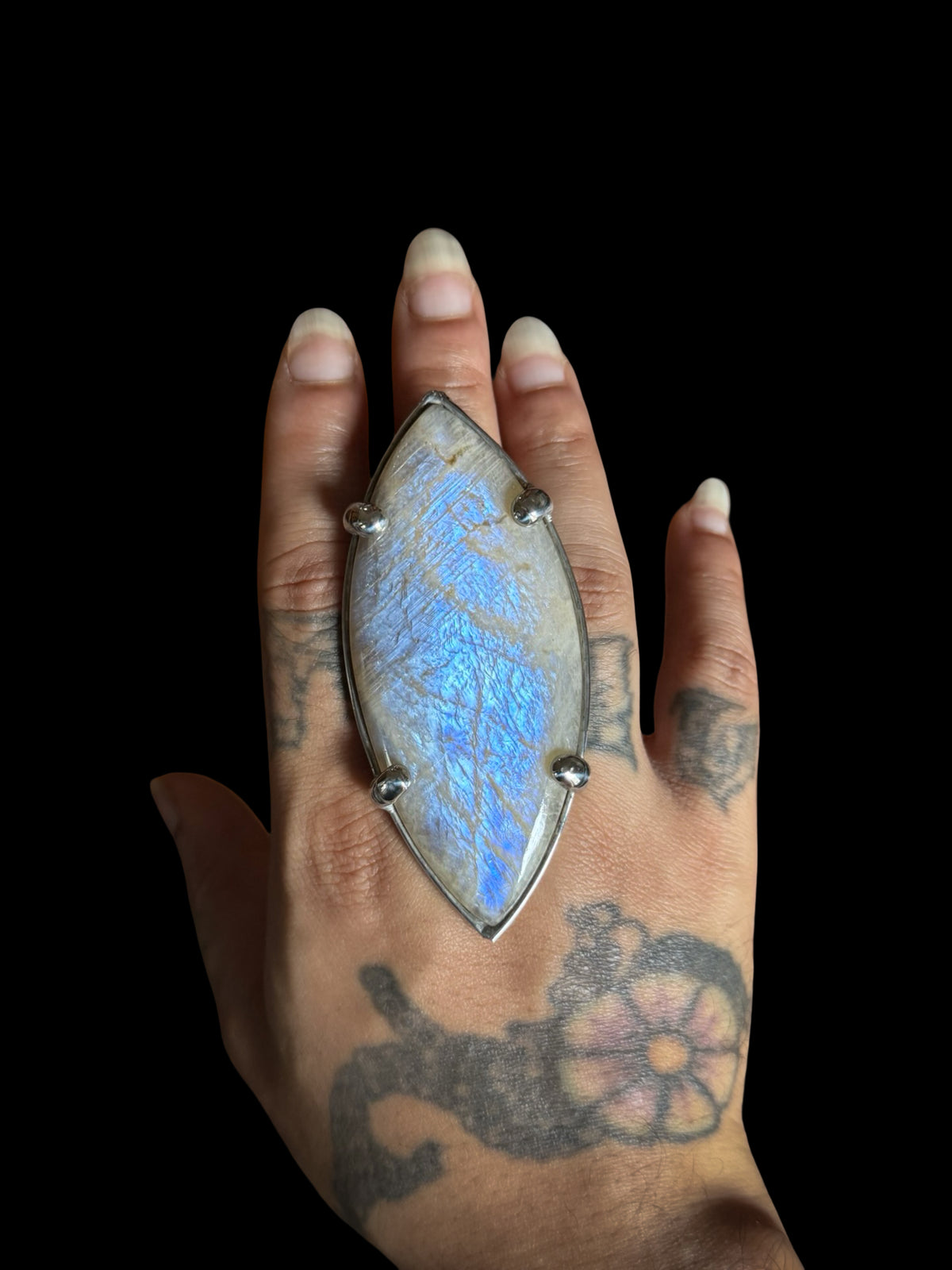 ĪKṢĀ | Rainbow Moonstone Adjustable Ring