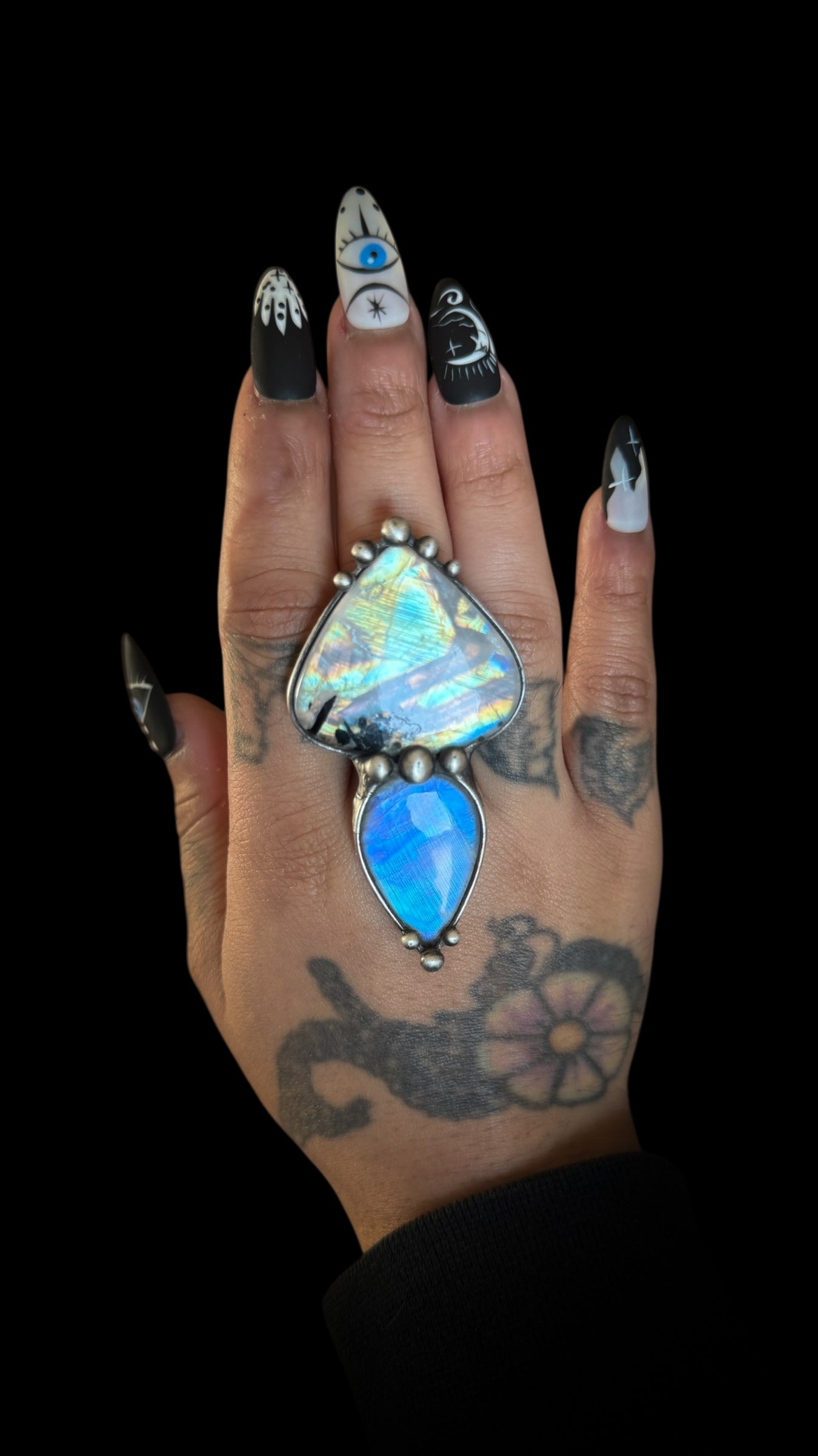 Roshan | Adjustable Double Rainbow Moonstone Ring