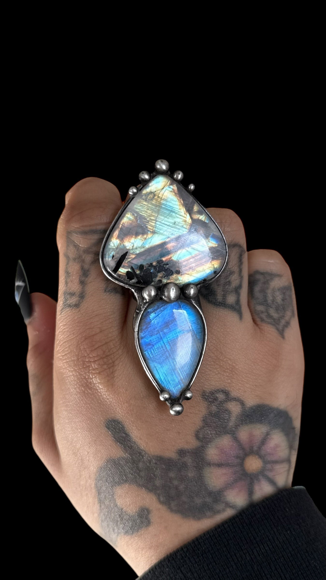 Roshan | Adjustable Double Rainbow Moonstone Ring