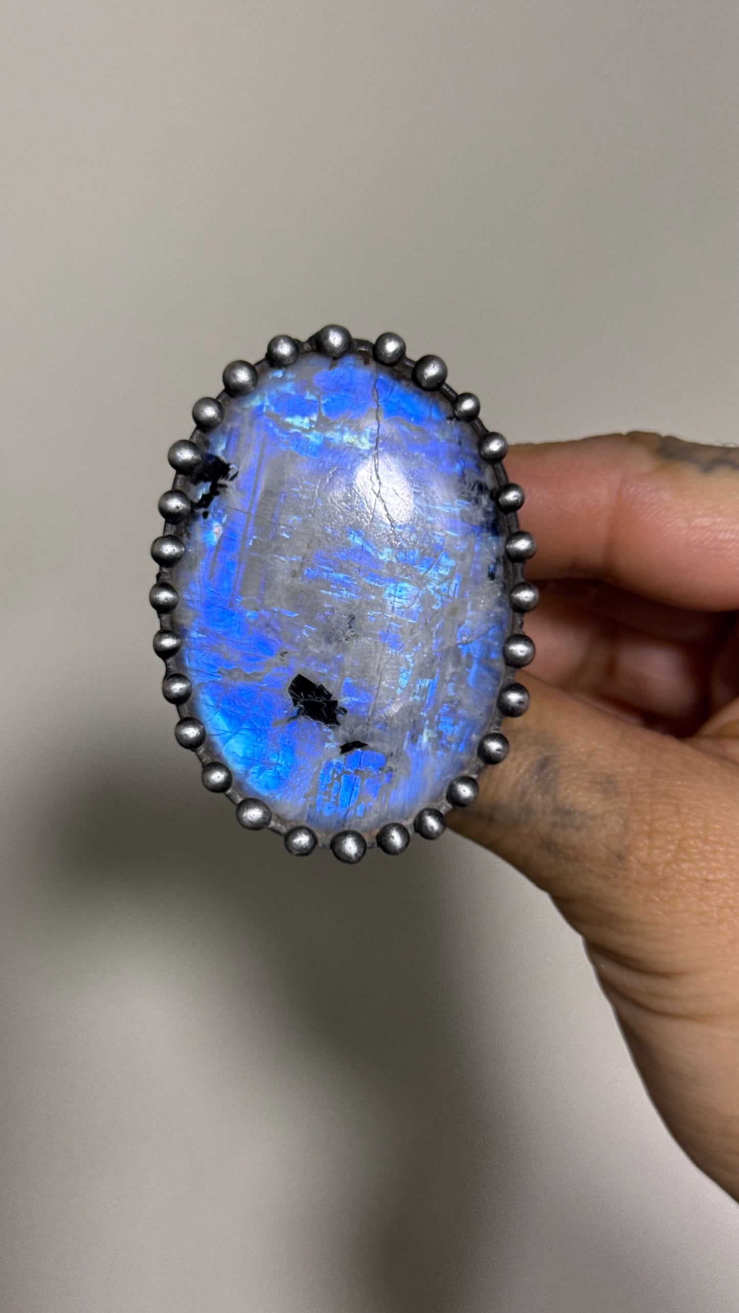 Darla  | Adjustable Rainbow Moonstone & Black Tourmaline Ring