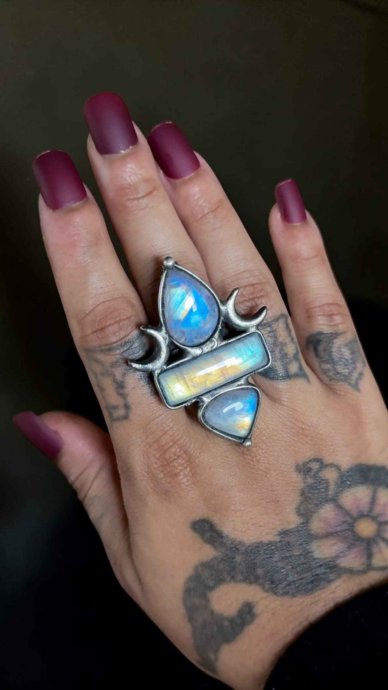 THE MOON SEAL | Adjustable Rainbow Moonstone Ring