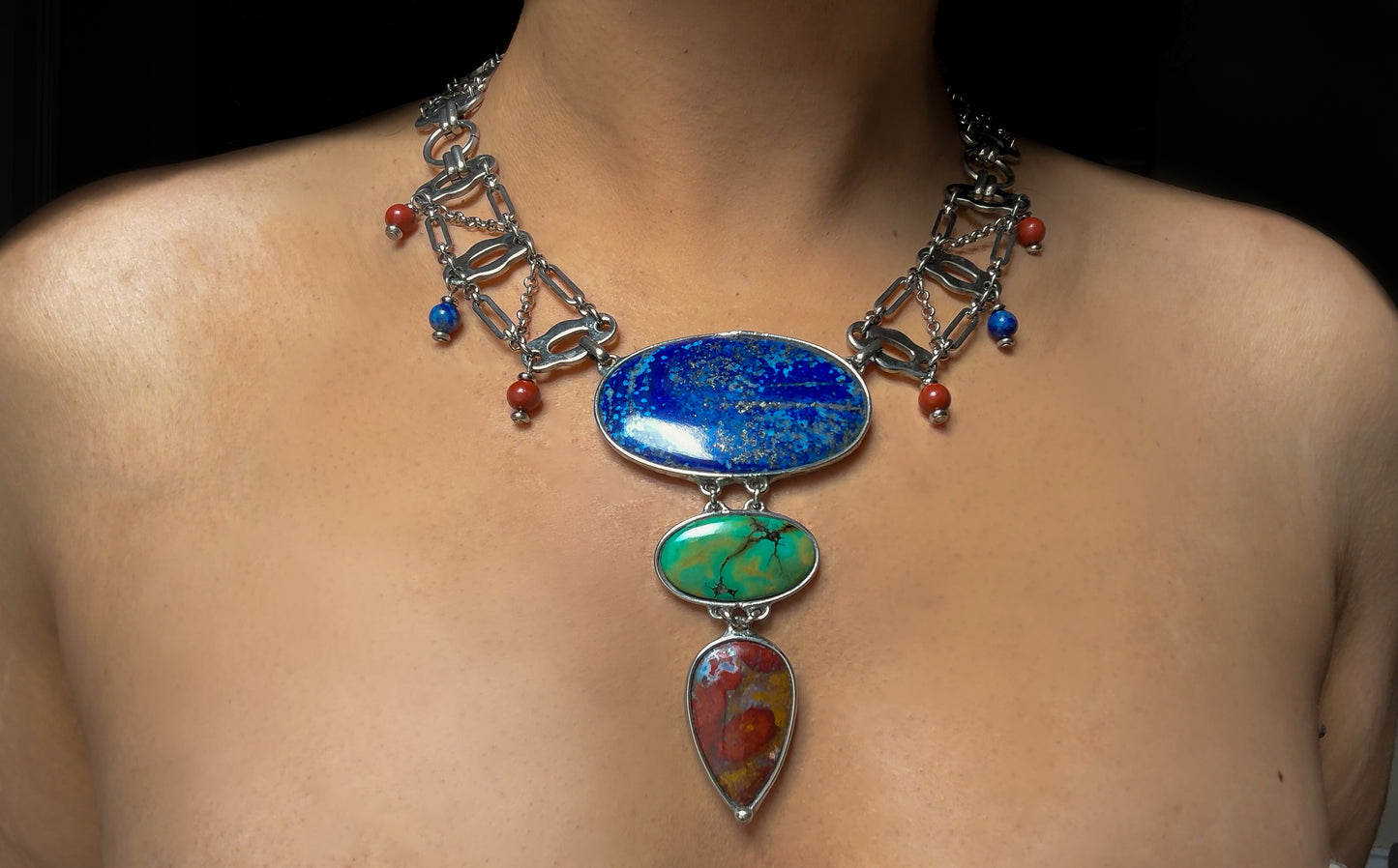 SAMYTA | Lapis Lazuli, Tibetan Turquoise, Seam Agate, Red Jasper Necklace