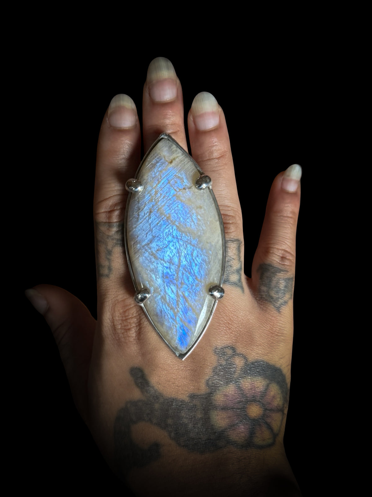 ĪKṢĀ | Rainbow Moonstone Adjustable Ring