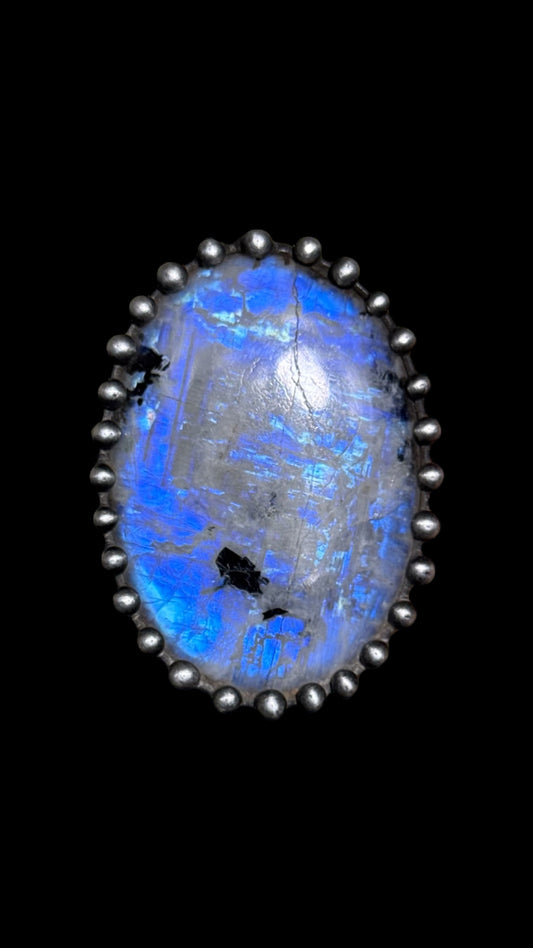 Darla  | Adjustable Rainbow Moonstone & Black Tourmaline Ring