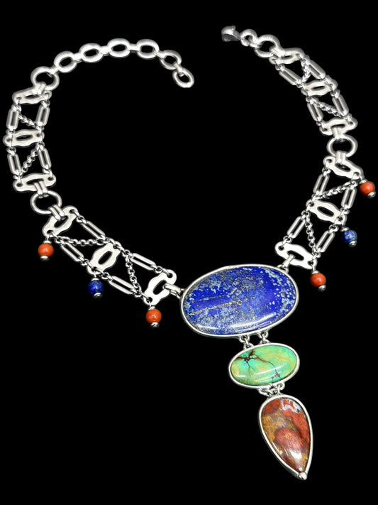 SAMYTA | Lapis Azuli, Tibetan Turquoise, Seam Agate, Red Jasper Necklace