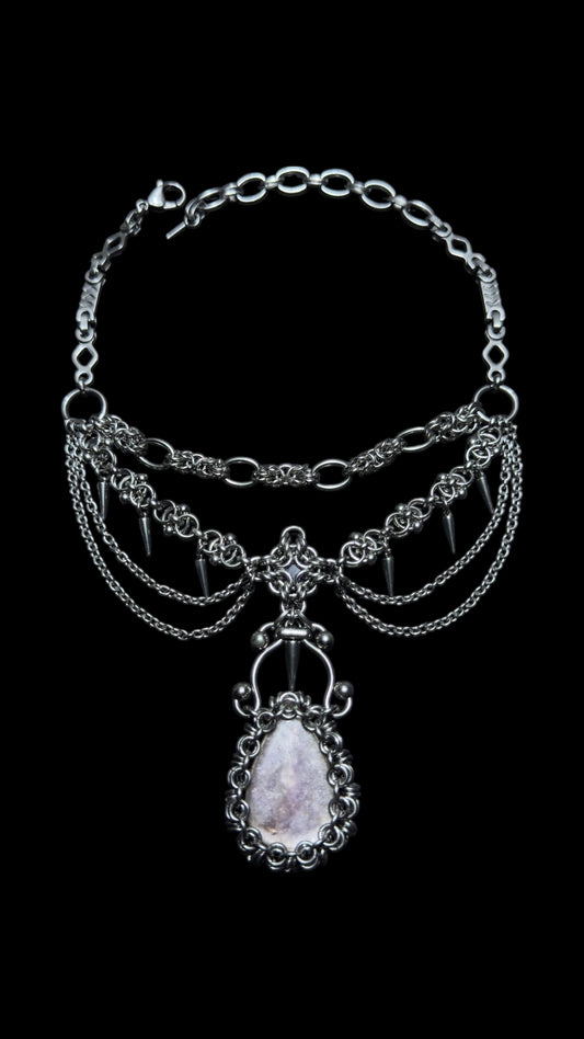 Lakshmi | Lepidolite & Amethyst Necklace