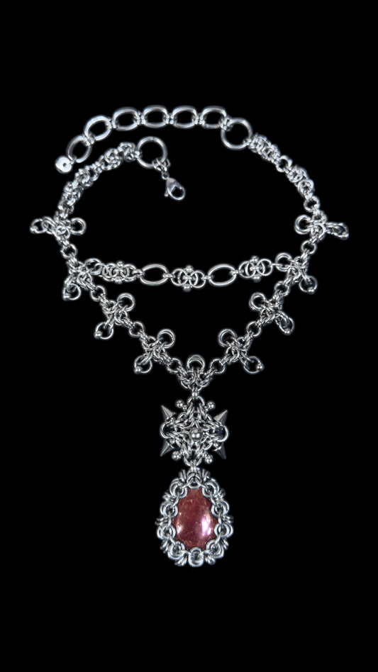 Chinnamasta | Cherry Quartz Chainmail Necklace