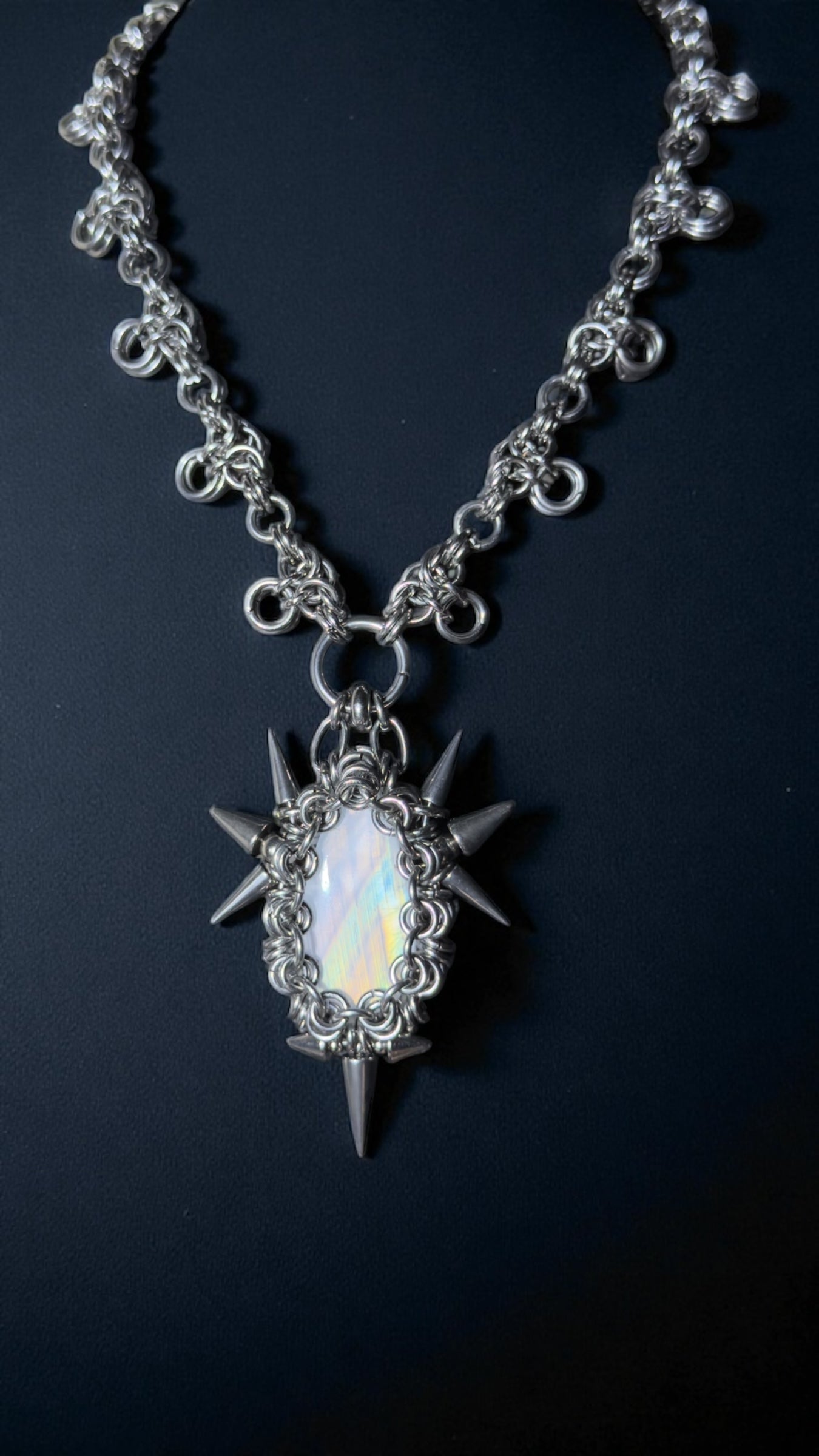 Varian | REVERSIBLE Rainbow Moonstone Chainmail Necklace
