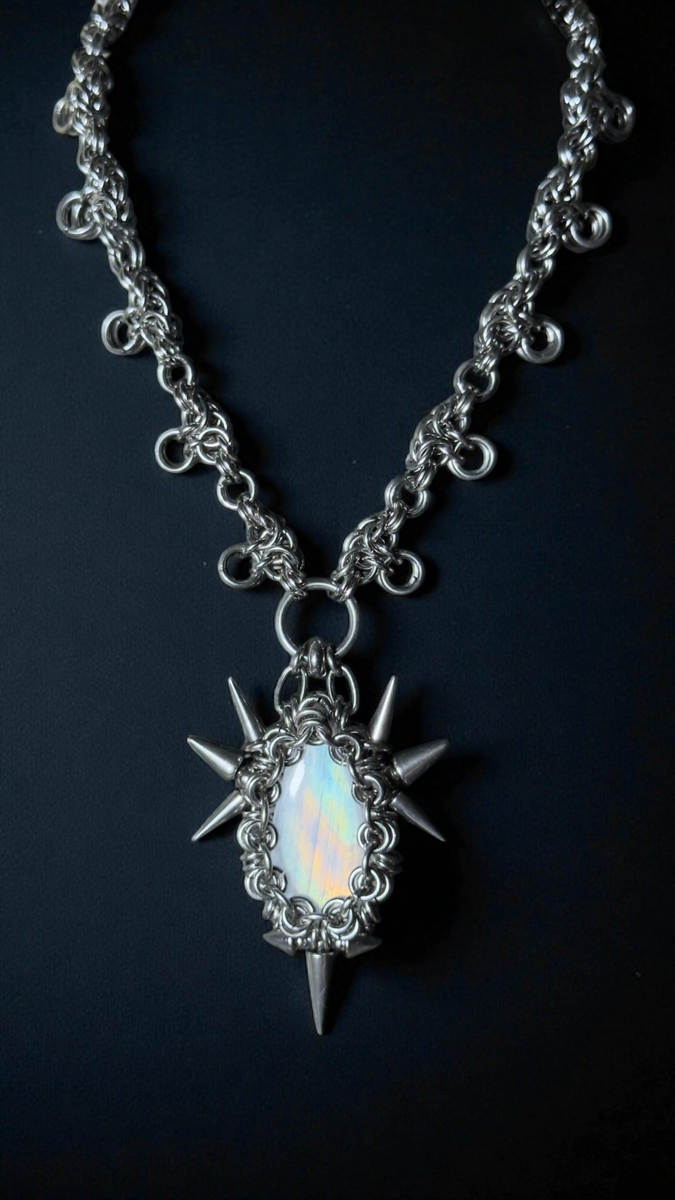 Varian | REVERSIBLE Rainbow Moonstone Chainmail Necklace